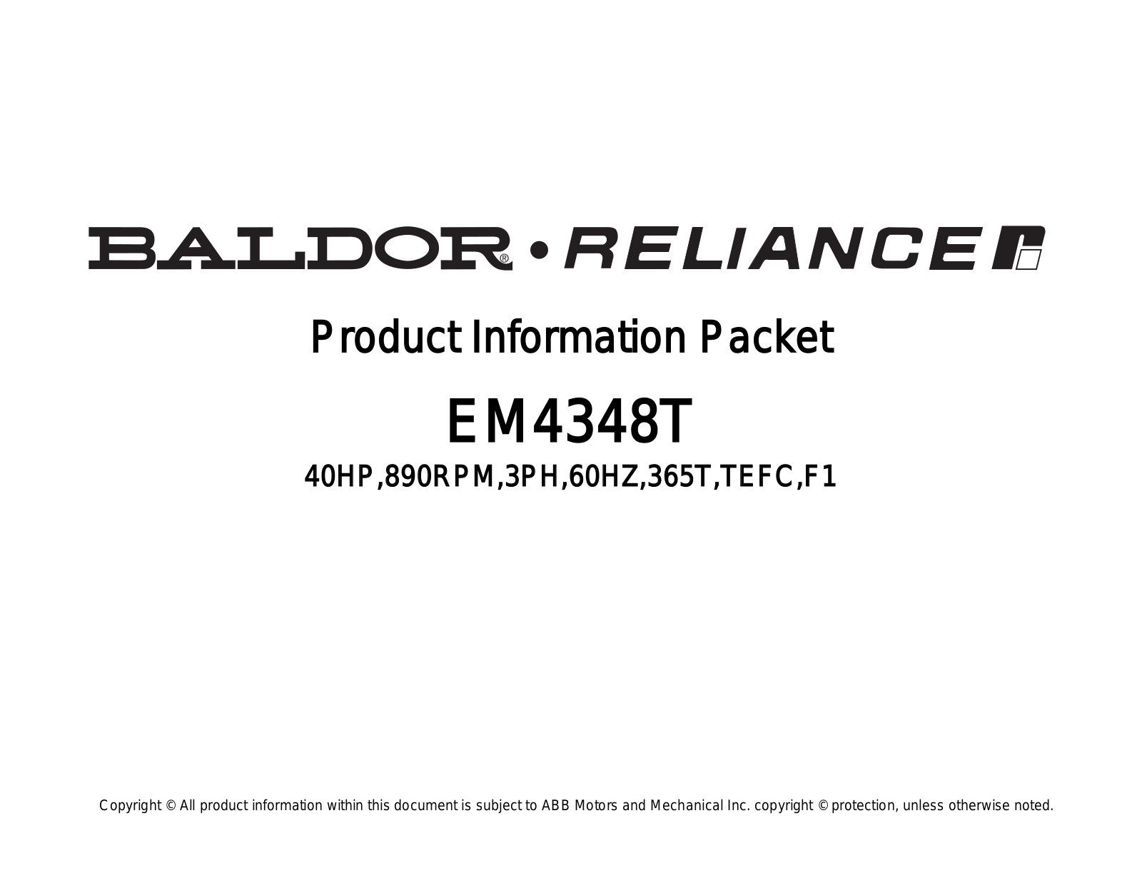 Baldor EM4348T Product Information Sheet