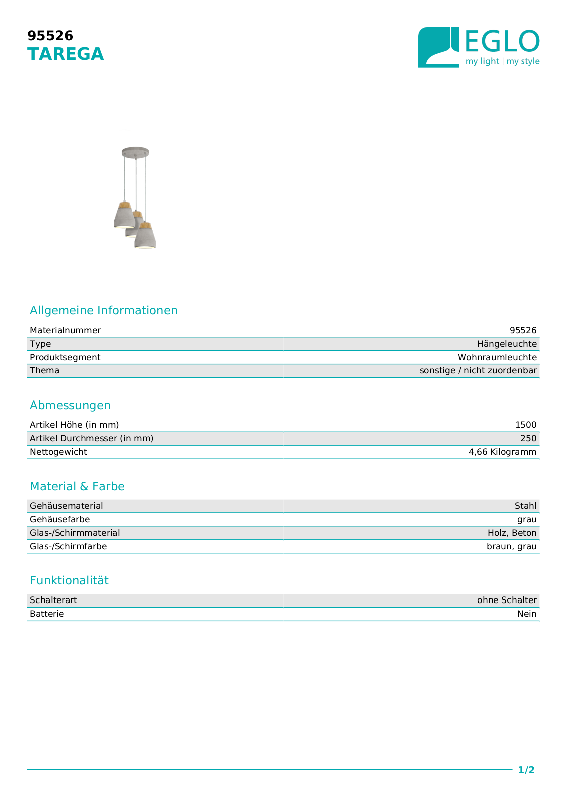 Eglo 95526 Technical data