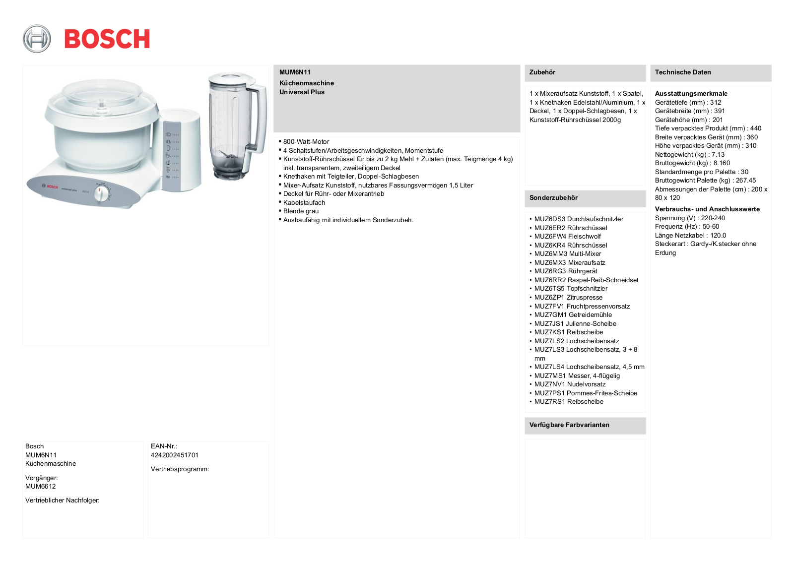 BOSCH MUM6 N11 operation manual