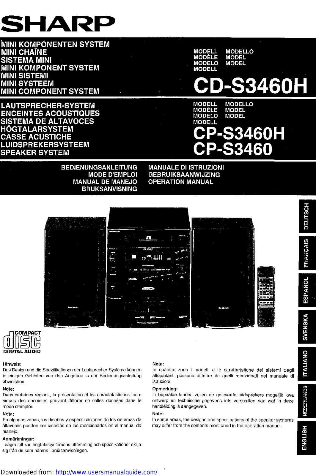 SHARP CD/CP-S3460/H User Manual