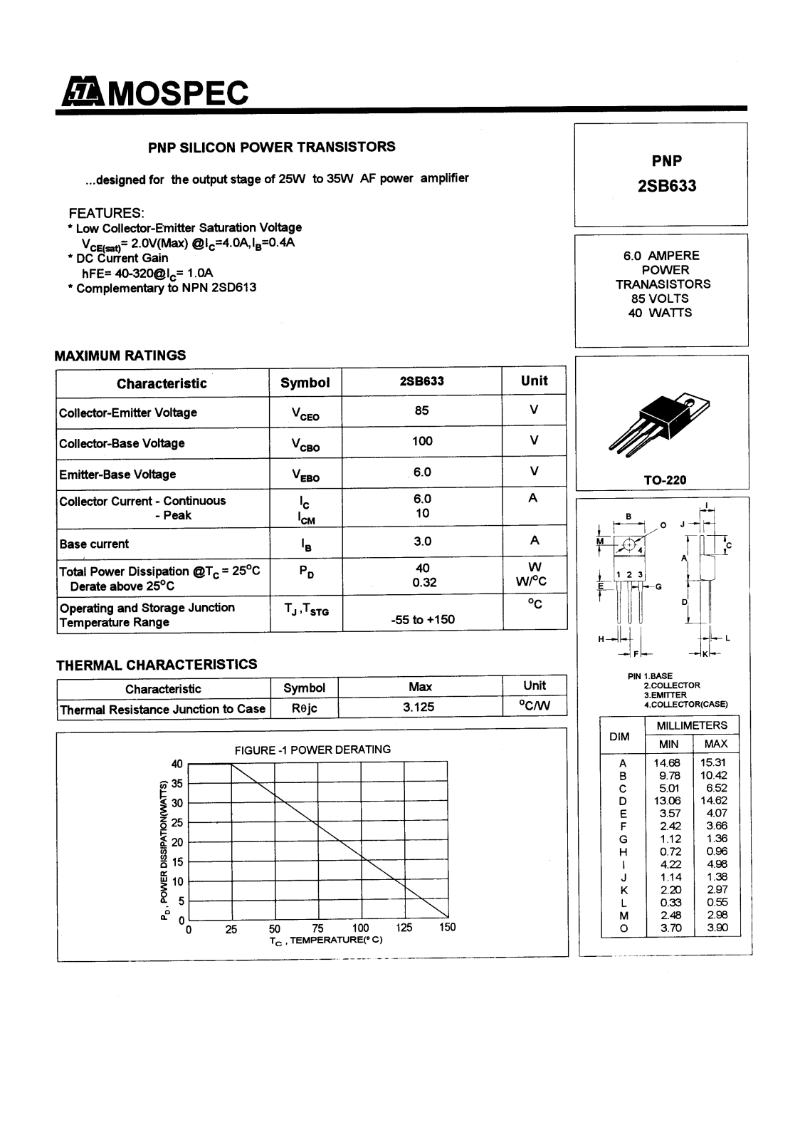 MOSPEC 2SB633 Datasheet