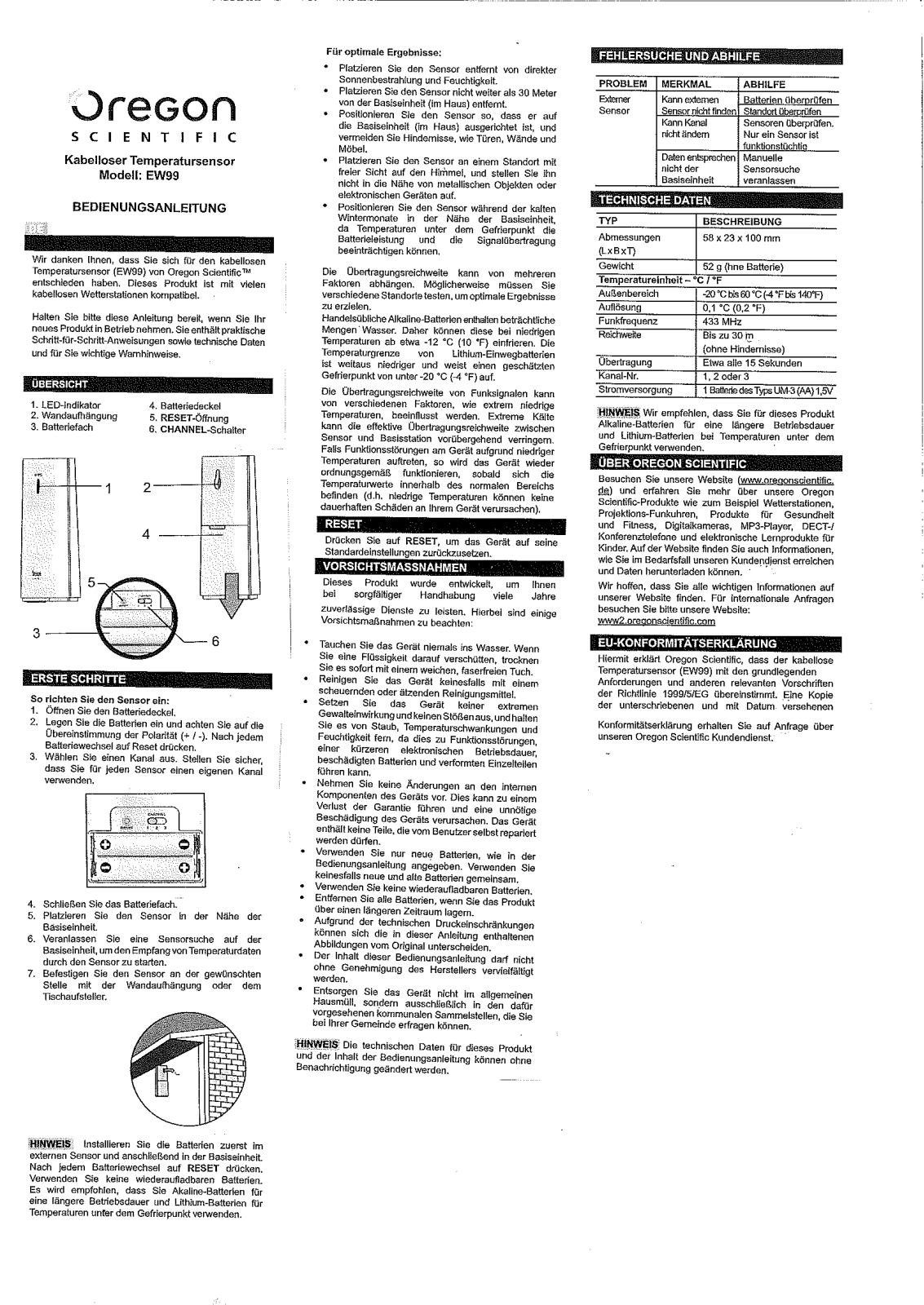 Oregon Scientific EW99 User manual