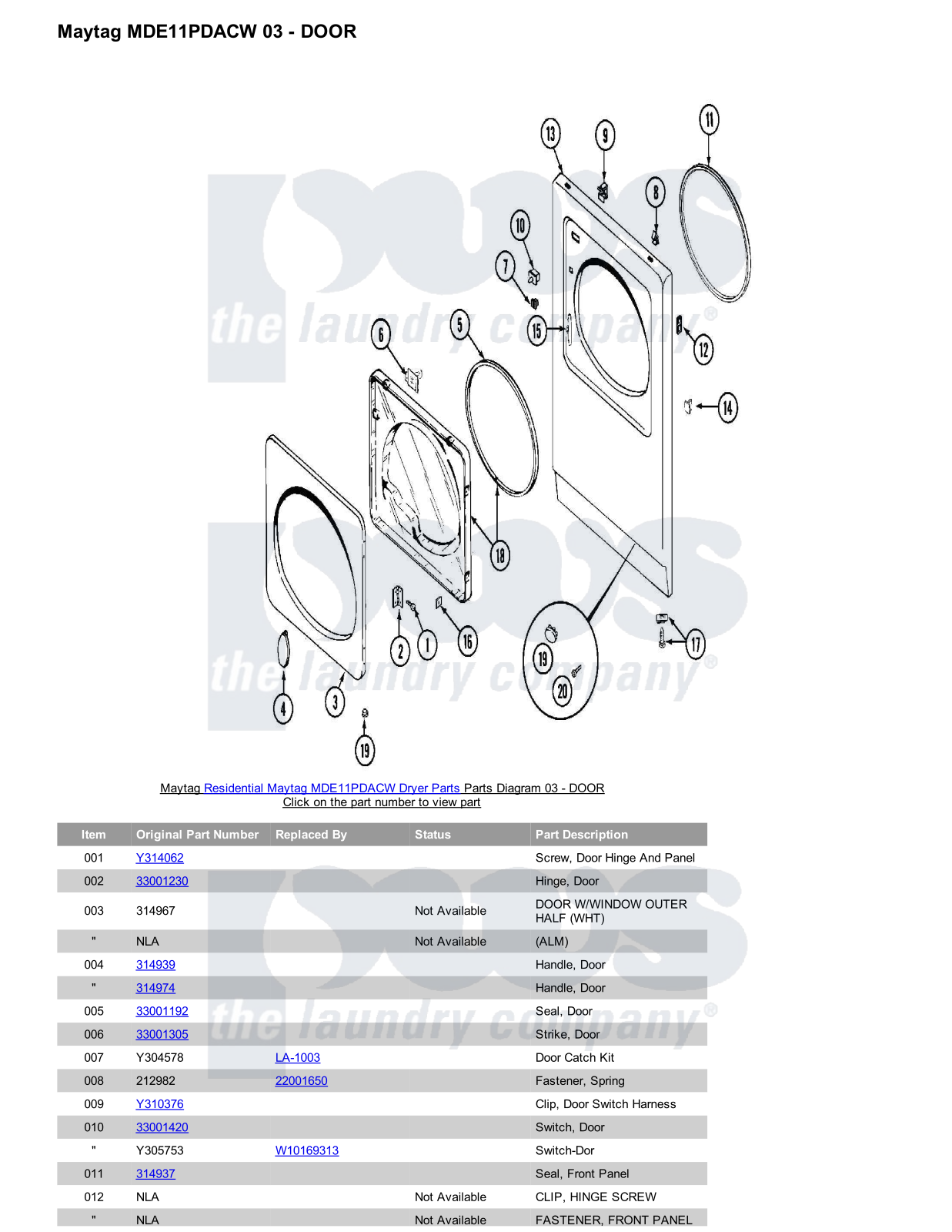 Maytag MDE11PDACW Parts Diagram