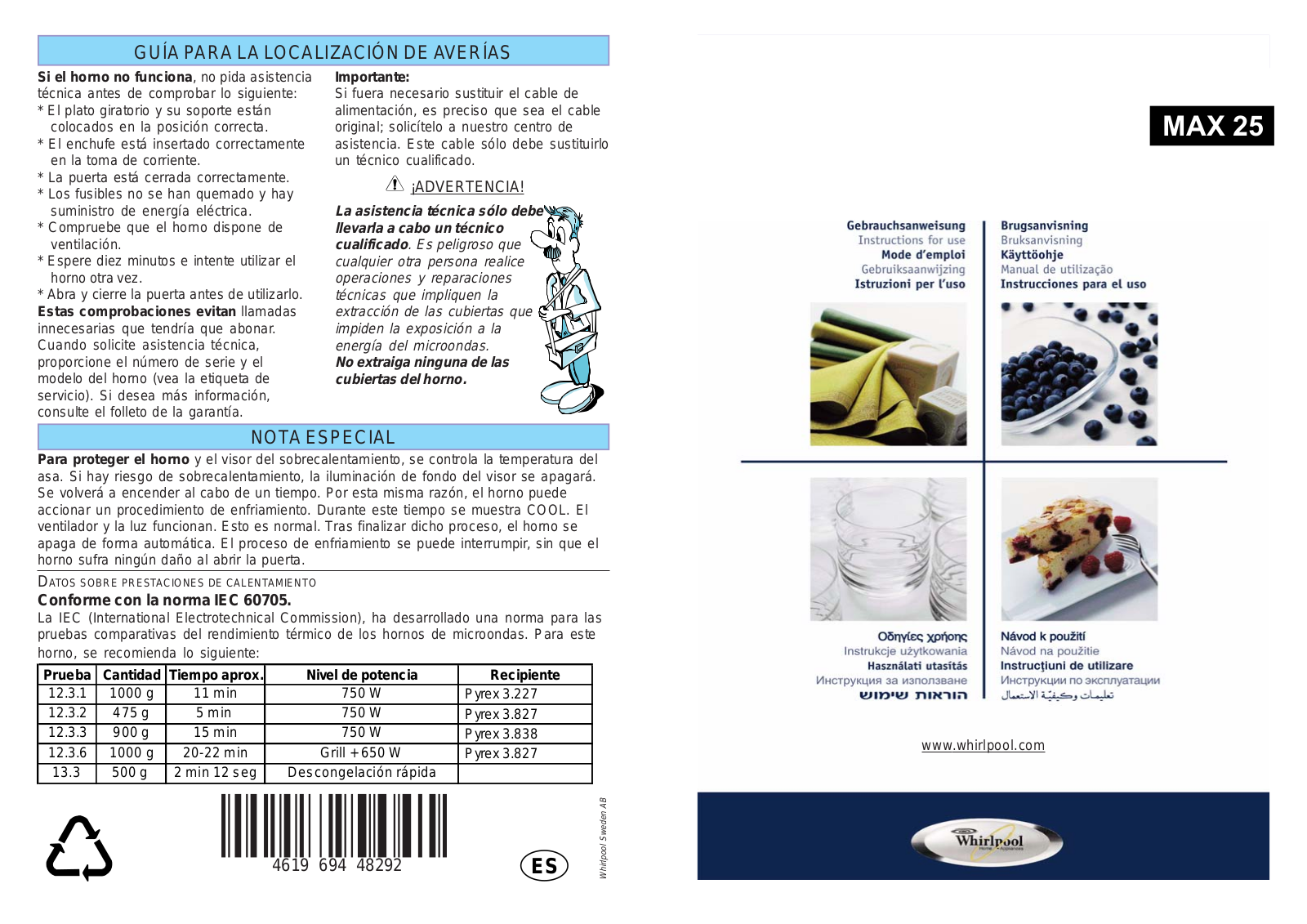 Whirlpool MAX 25/VLG, MAX 25/ALU DEC User Manual