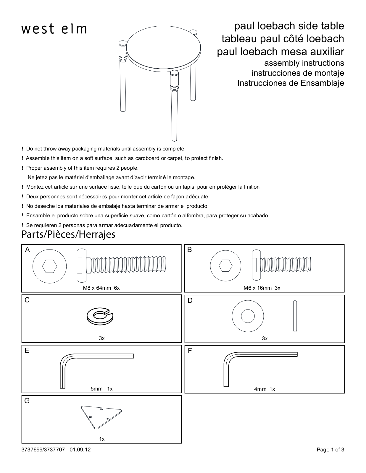 West Elm Paul Loebach Side Table Assembly Instruction