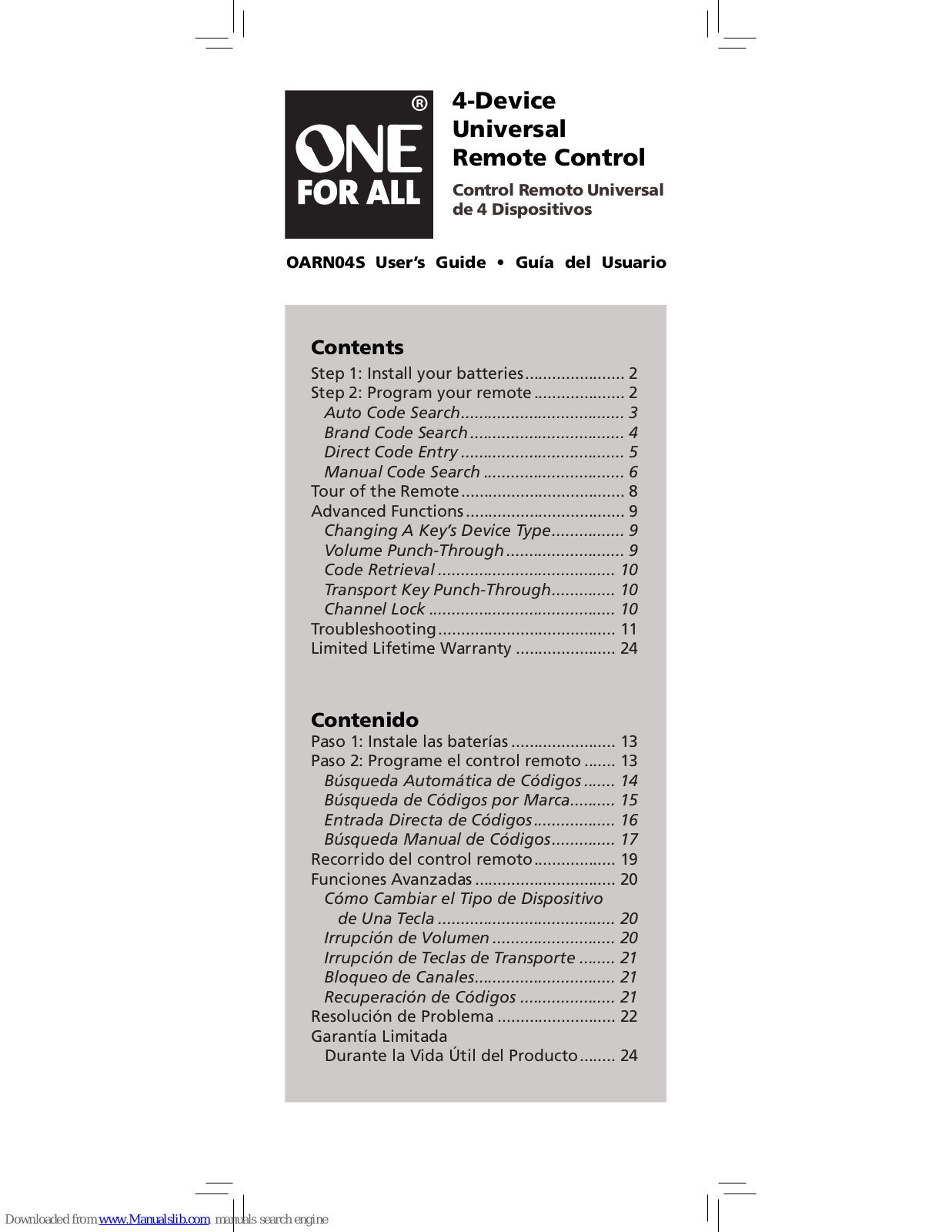 One for All OARN04S User Manual