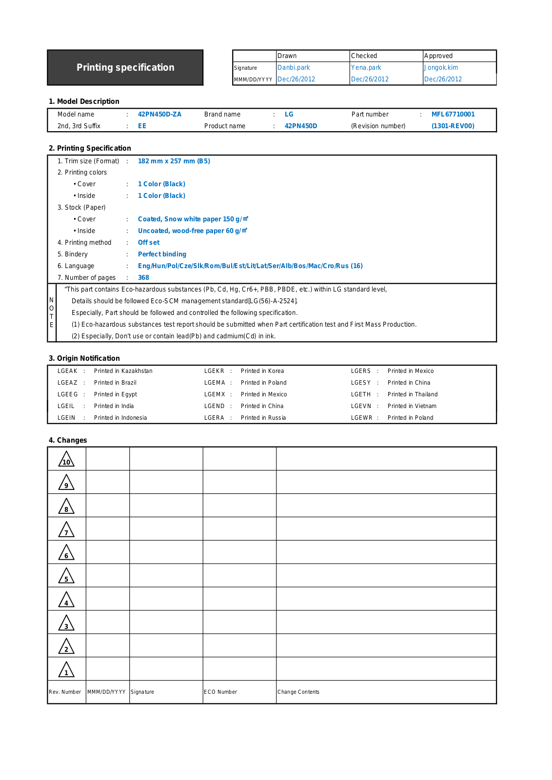 LG 50PN6500 User Manual