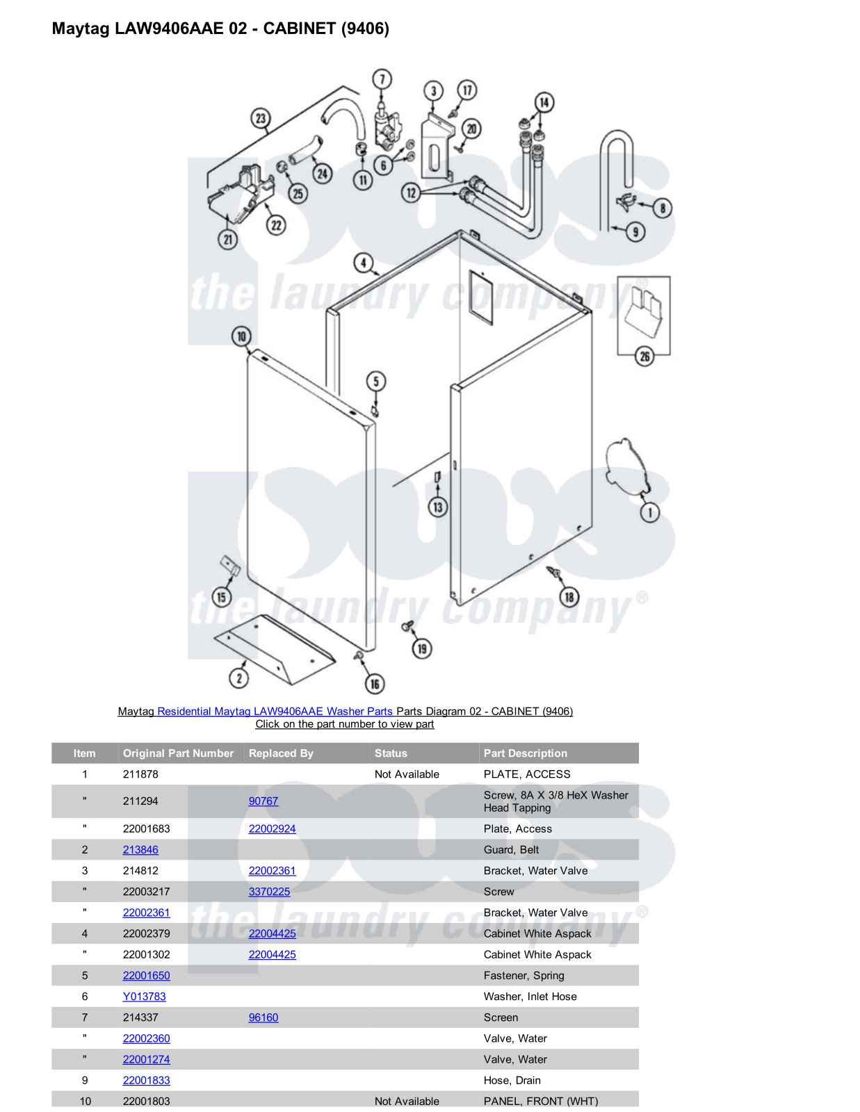 Maytag LAW9406AAE Parts Diagram