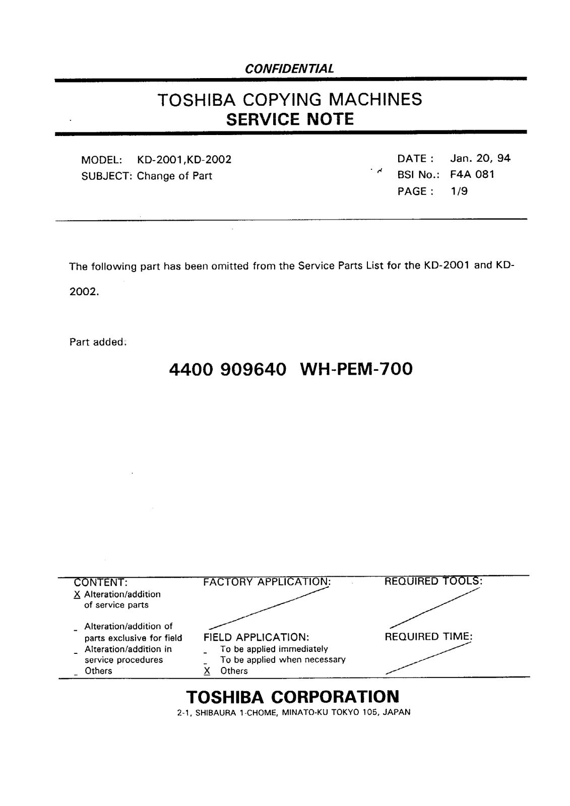 Toshiba f4a081 Service Note