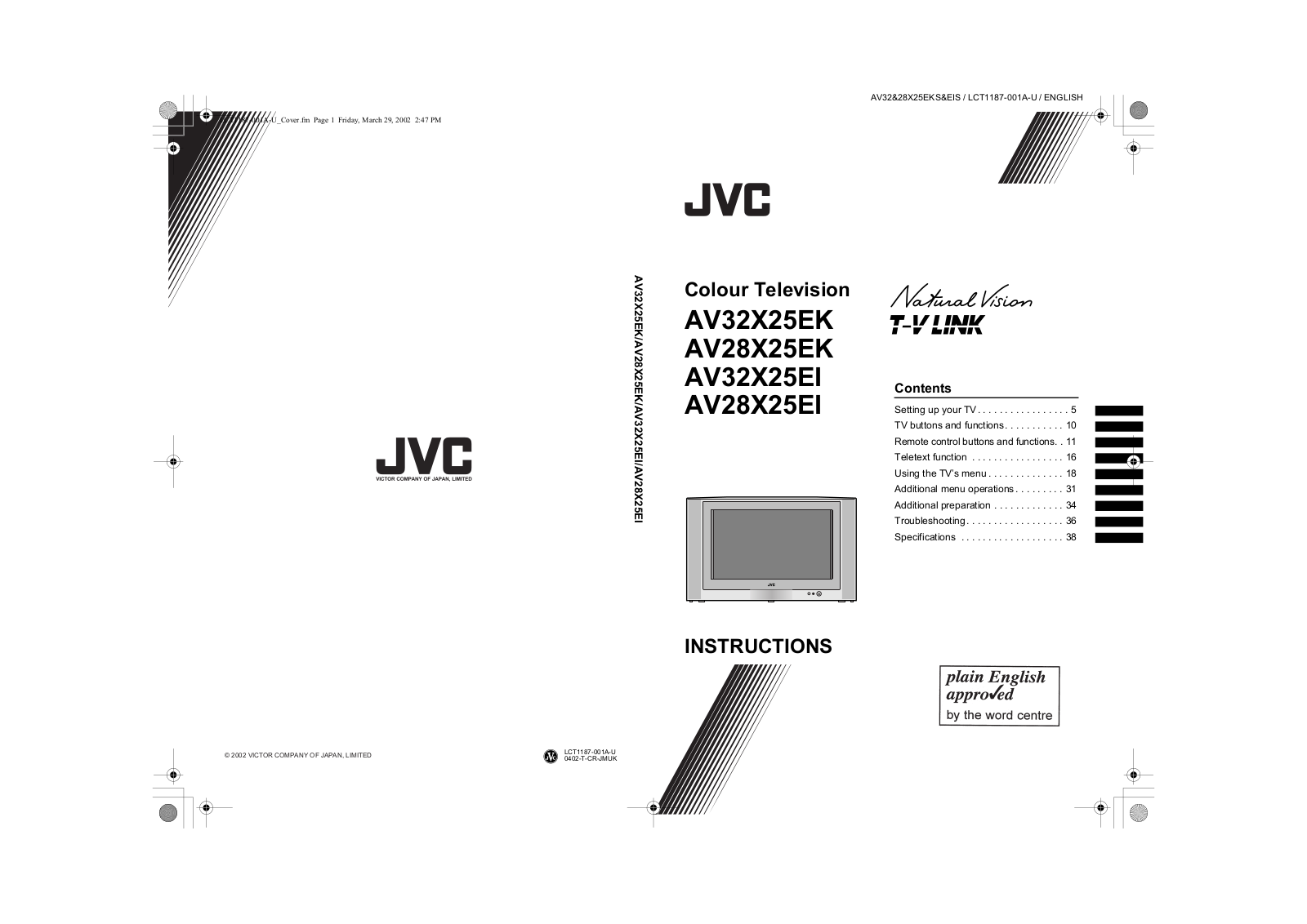 JVC AV32X25EI, AV28X25EK, AV32X25EK, AV28X25EI User Manual