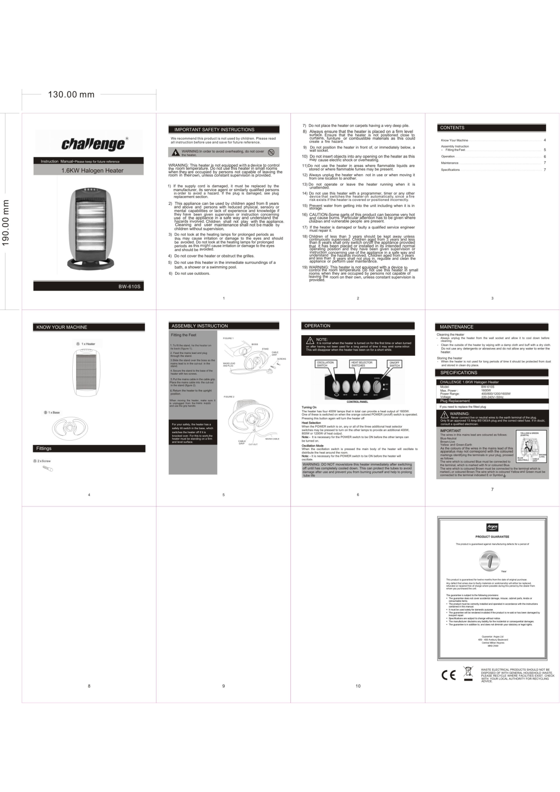 Challenge BW610S Instruction manual