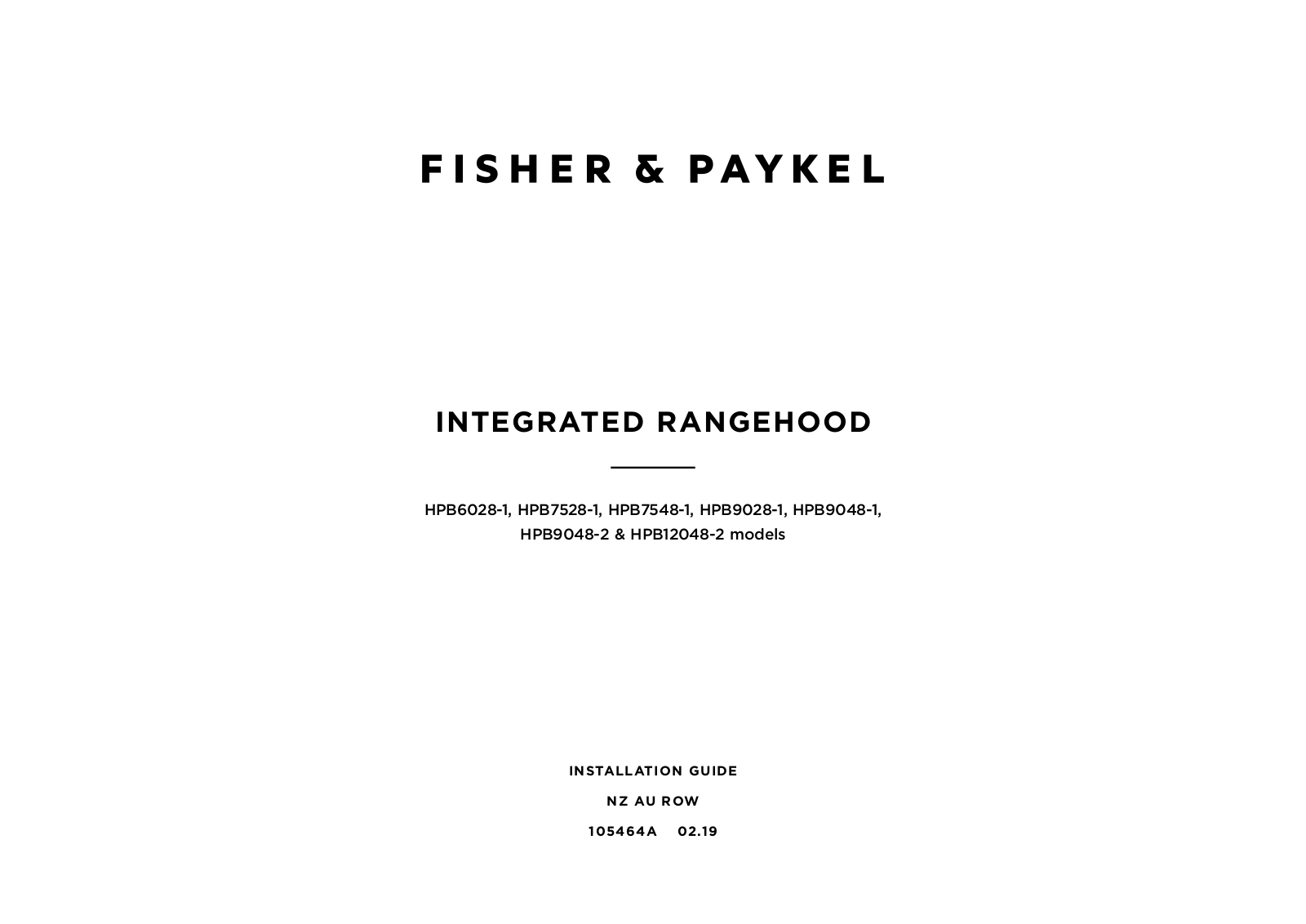 Fisher & Paykel HPB12048-2, HPB6028-1, HPB9028-1, HPB9048-2 Installation Guide