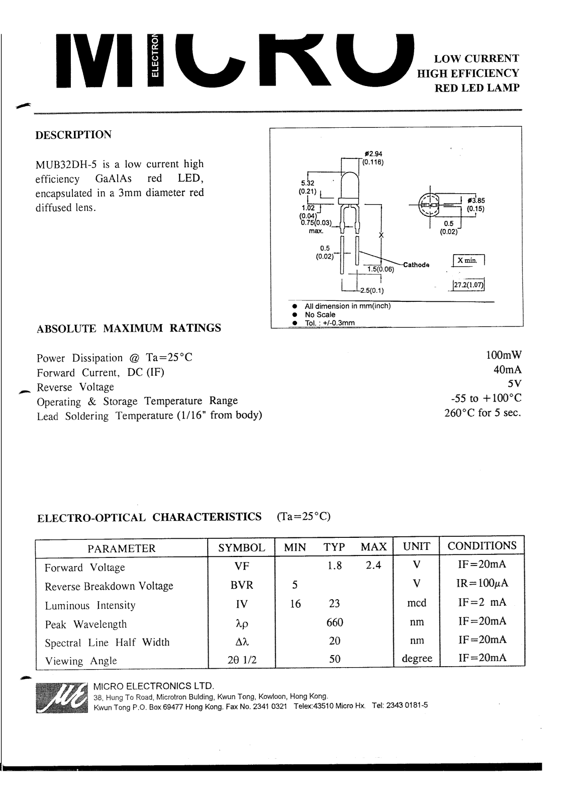 MICRO MU32DH-5 Datasheet