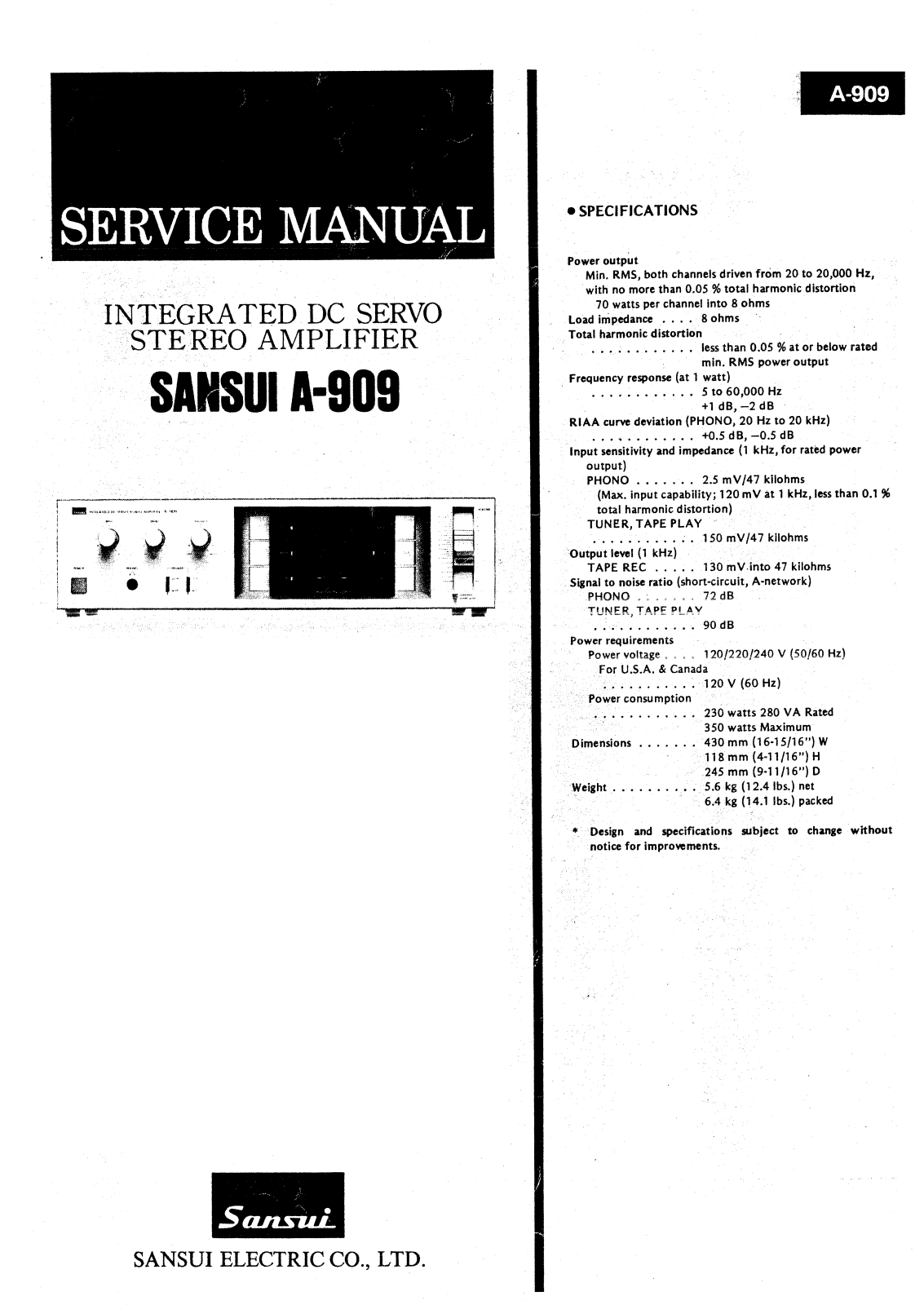 Sansui A-909 Service manual