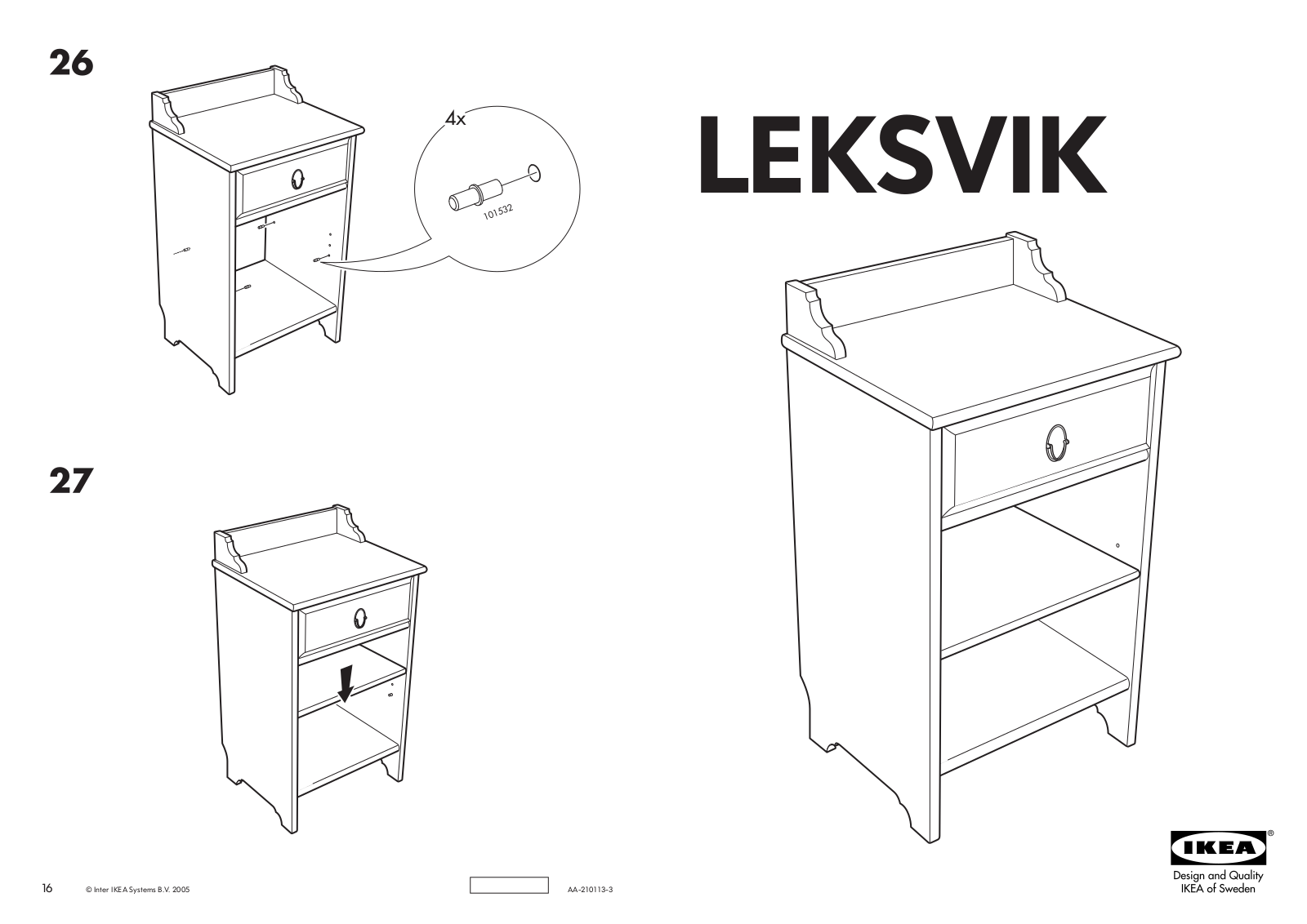 IKEA LEKSVIK BEDSIDE TABLE 16 1-8X13 Assembly Instruction