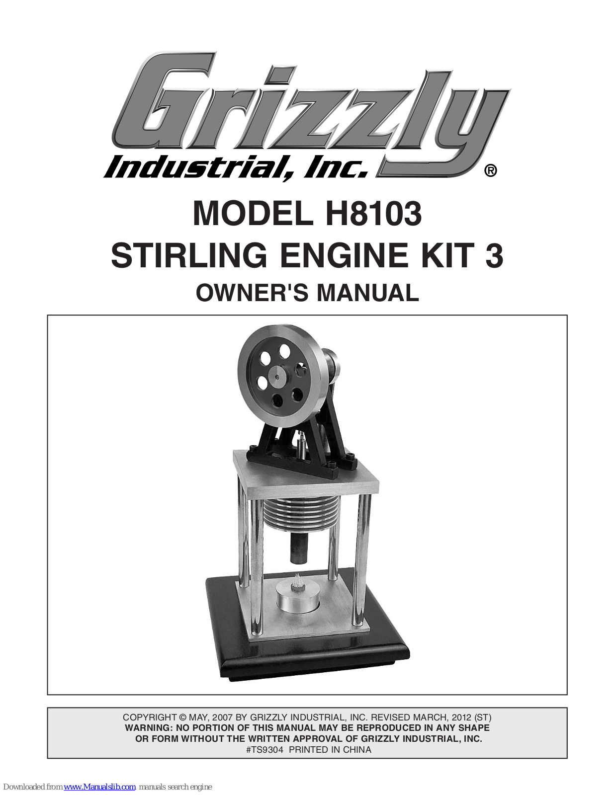 Grizzly STIRLING ENGINE KIT 3 H8103, H8103 Owner's Manual