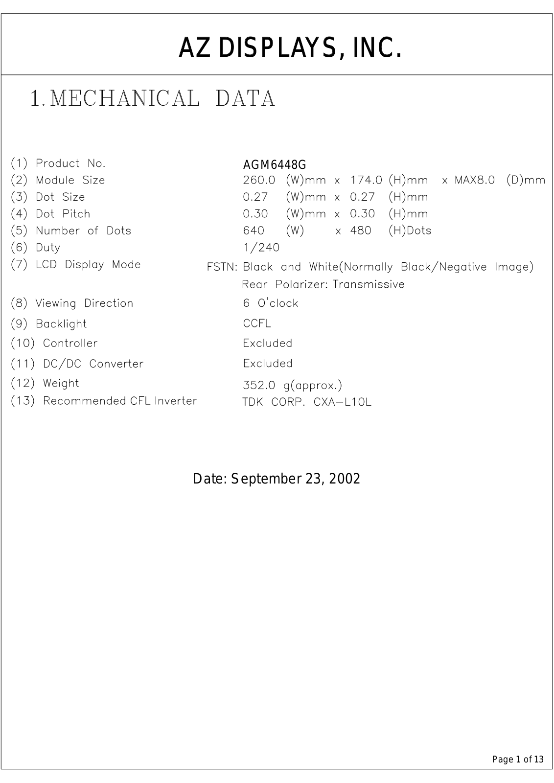 AZDIS AGM6448G-NC-FBS-T, AGM6448G-NC-FBD-T, AGM6448G-MC-FBS-T, AGM6448G-MC-FBD-T Datasheet