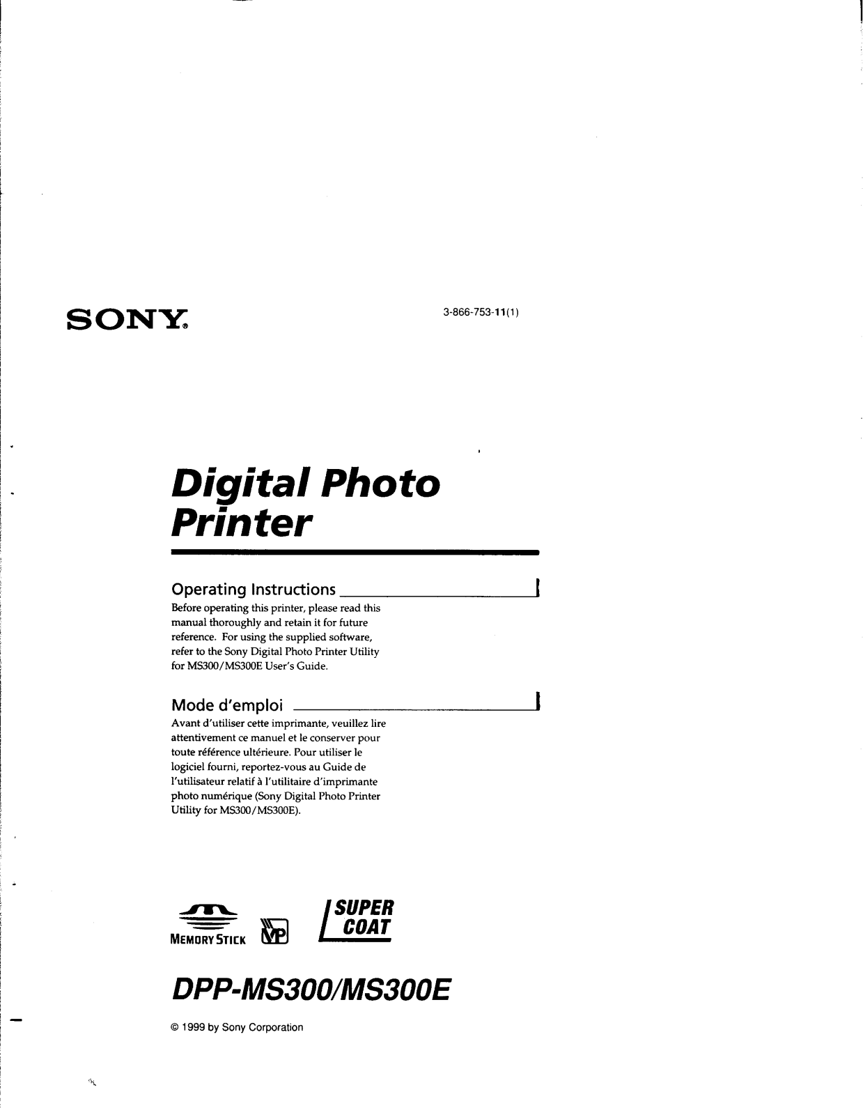 Sony DPP-MS300, DPP-MS300E Operating Instruction