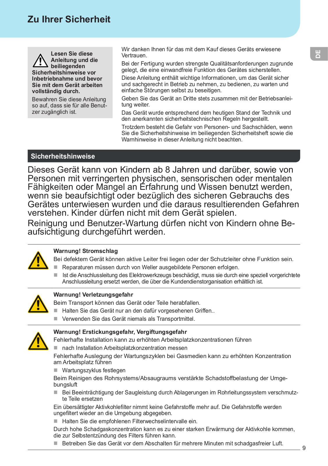 Weller Zero Smog EL User guide