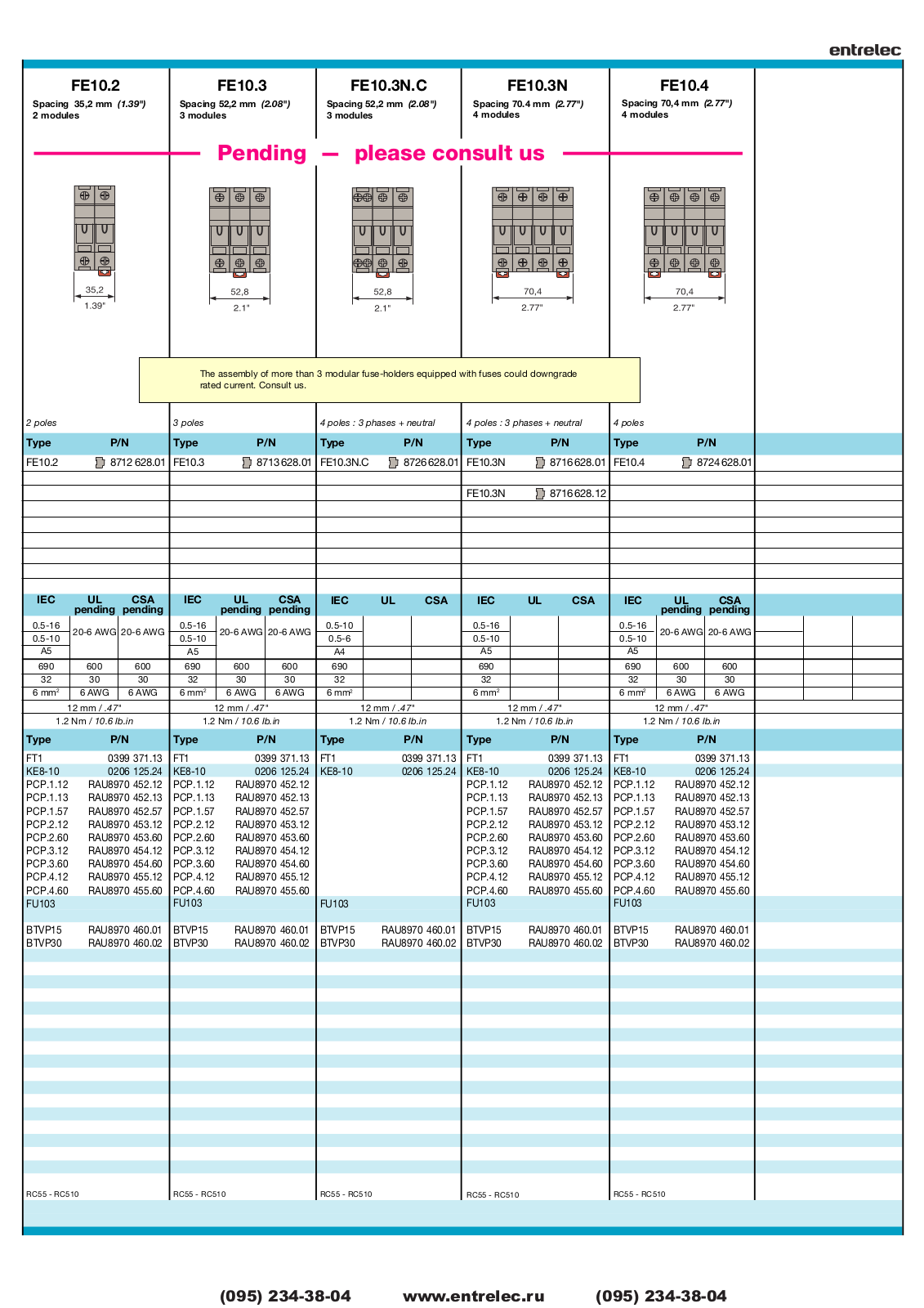 Entrelec FE10.2, FE10.3, FE10.3N.C, FE10.3N, FE10.4 Catalog Page