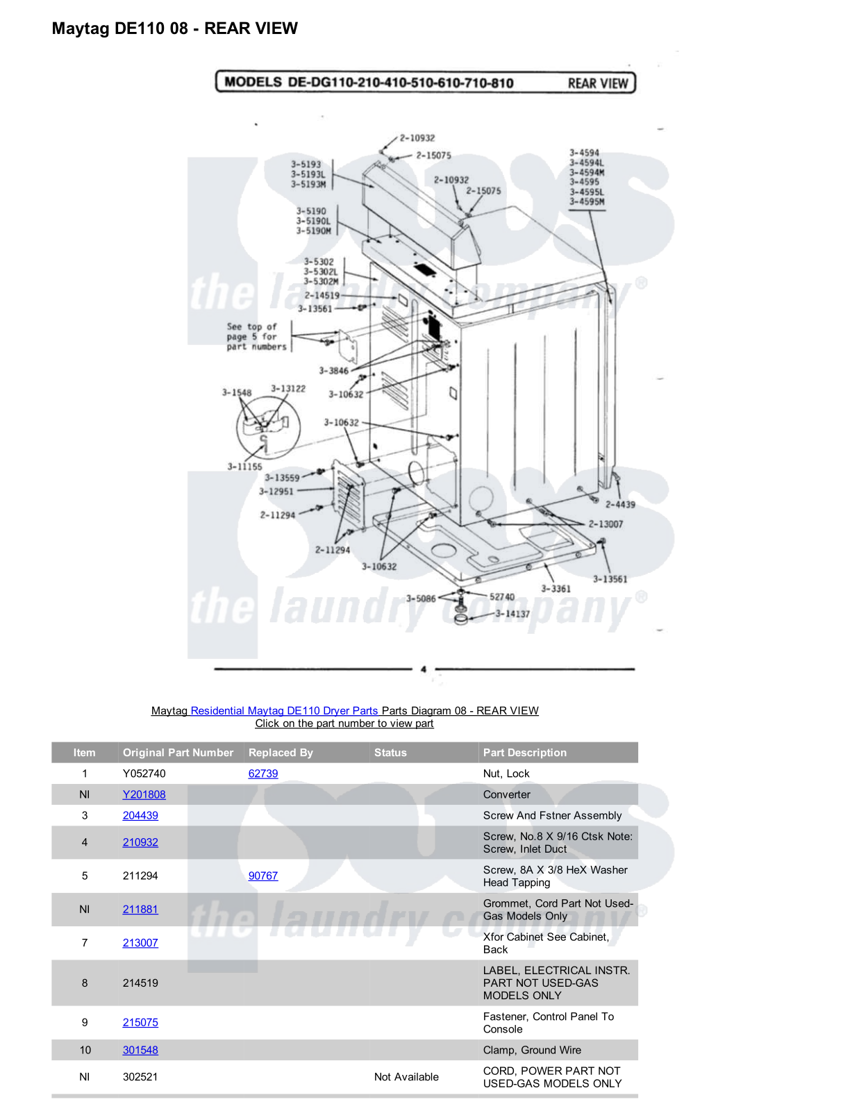 Maytag DE110 Parts Diagram