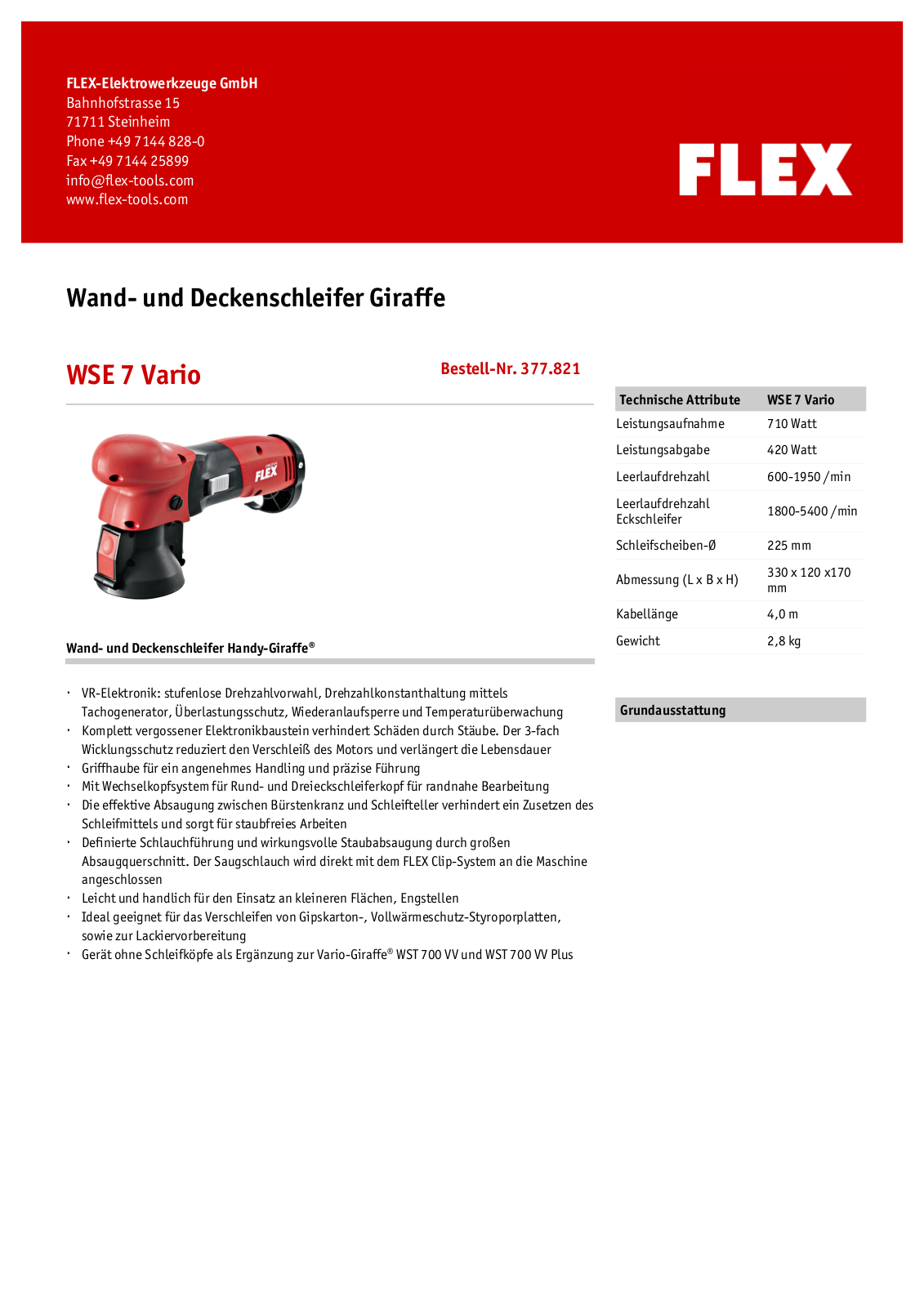 Flex WSE 7 Vario Technical data