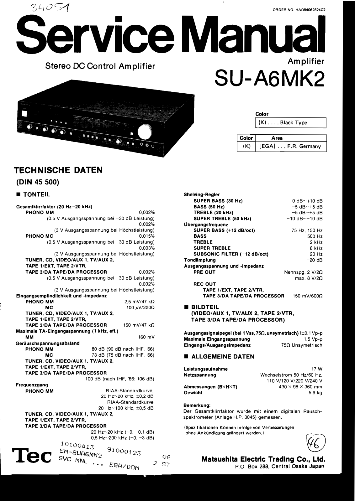 Technics SUA-6 Mk2 Service manual
