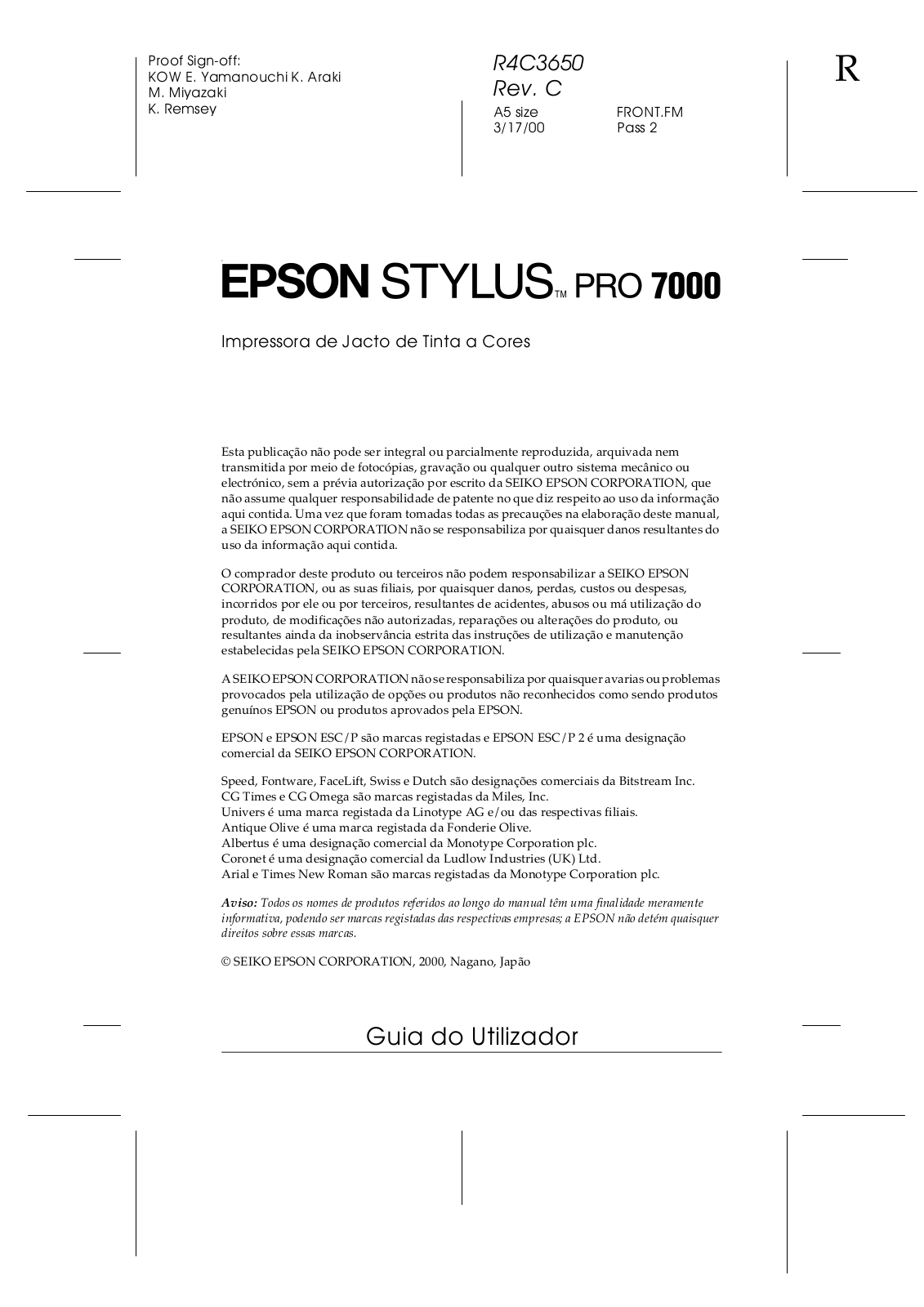 Epson STYLUS PRO 7000 User Manual