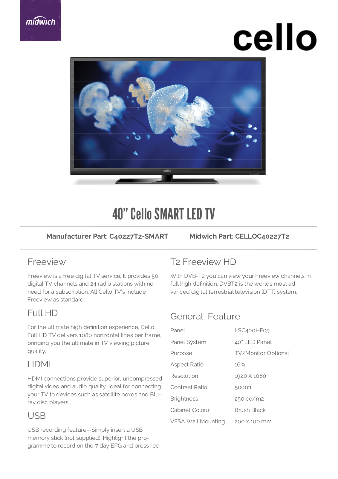 Cello C40227T2 Datasheet