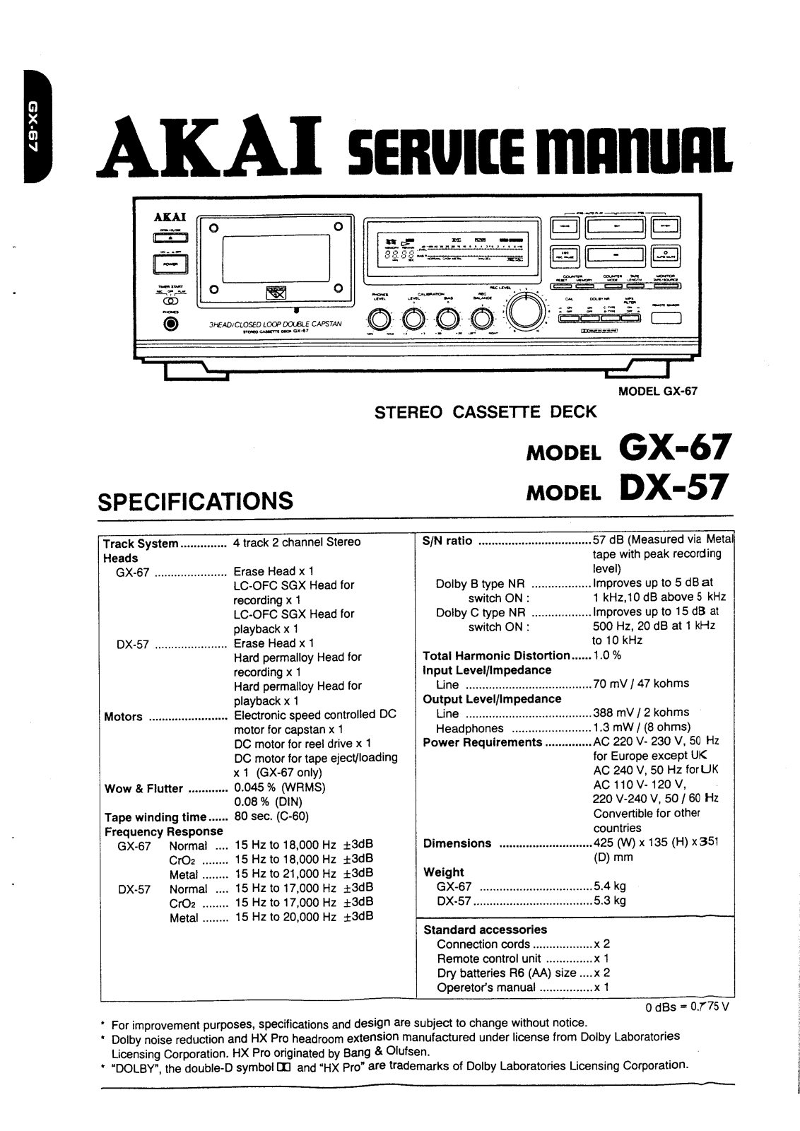 Akai DX-57, GX-67 Service manual