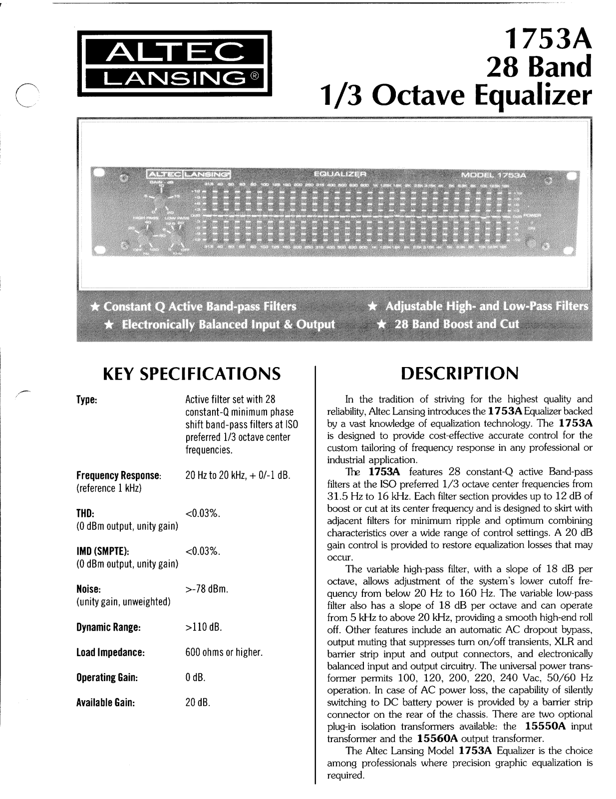 Altec Lansing 1753A Specifications