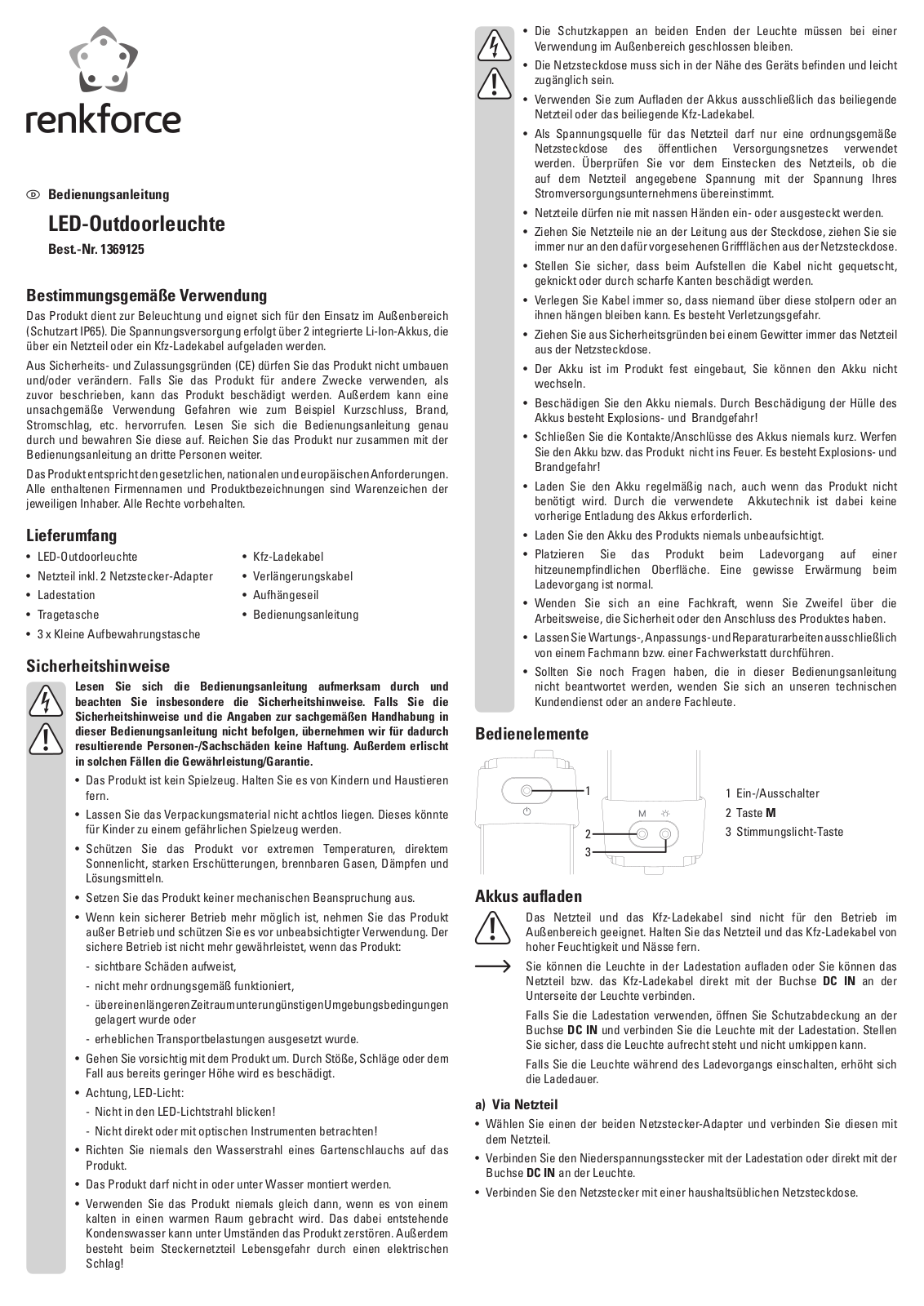 Renkforce 1369125 Operating Instructions