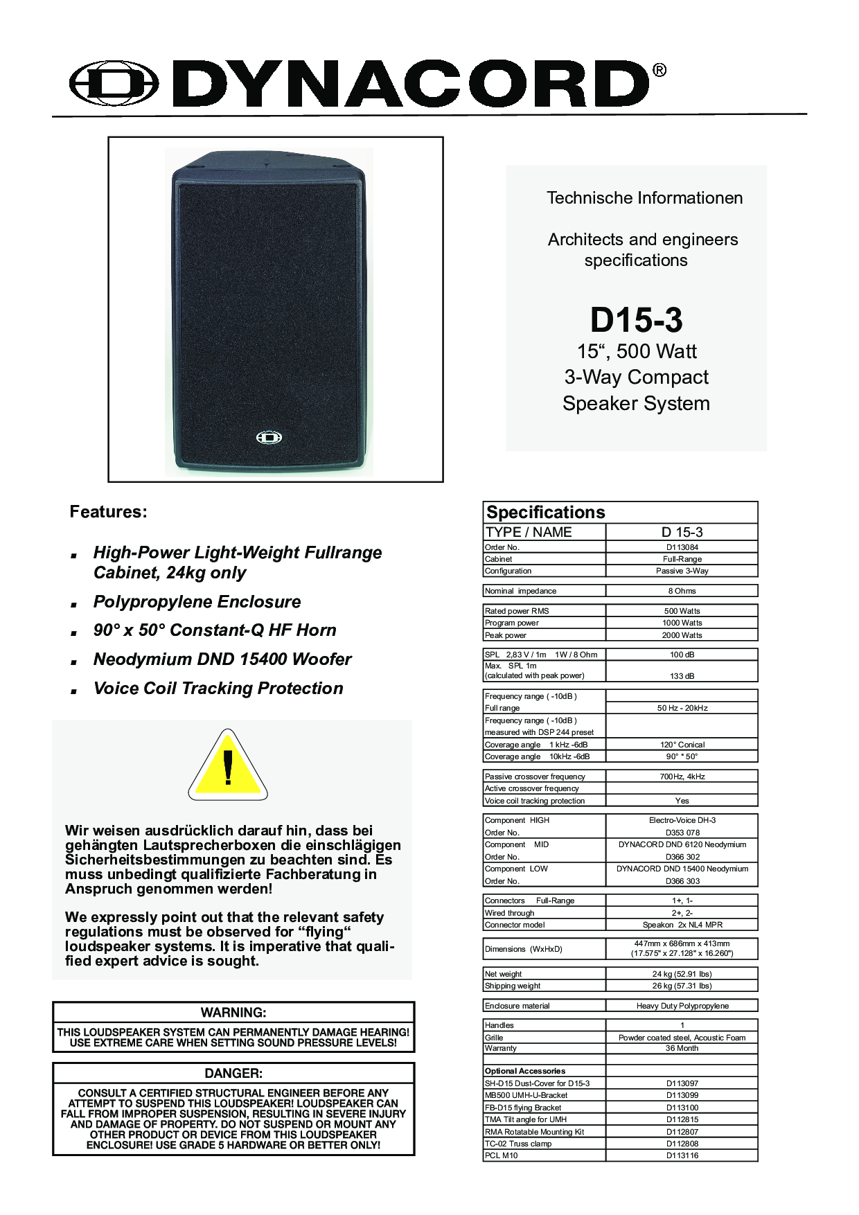 Dynacord D15-3 User Manual