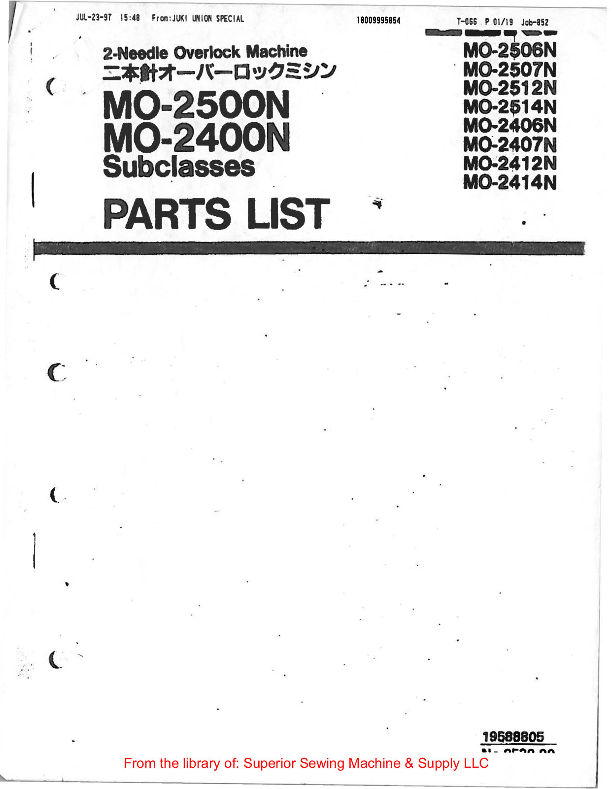 Juki MO-2406N, MO-2407N, MO-2412N, MO-2414N, MO-2506N Manual