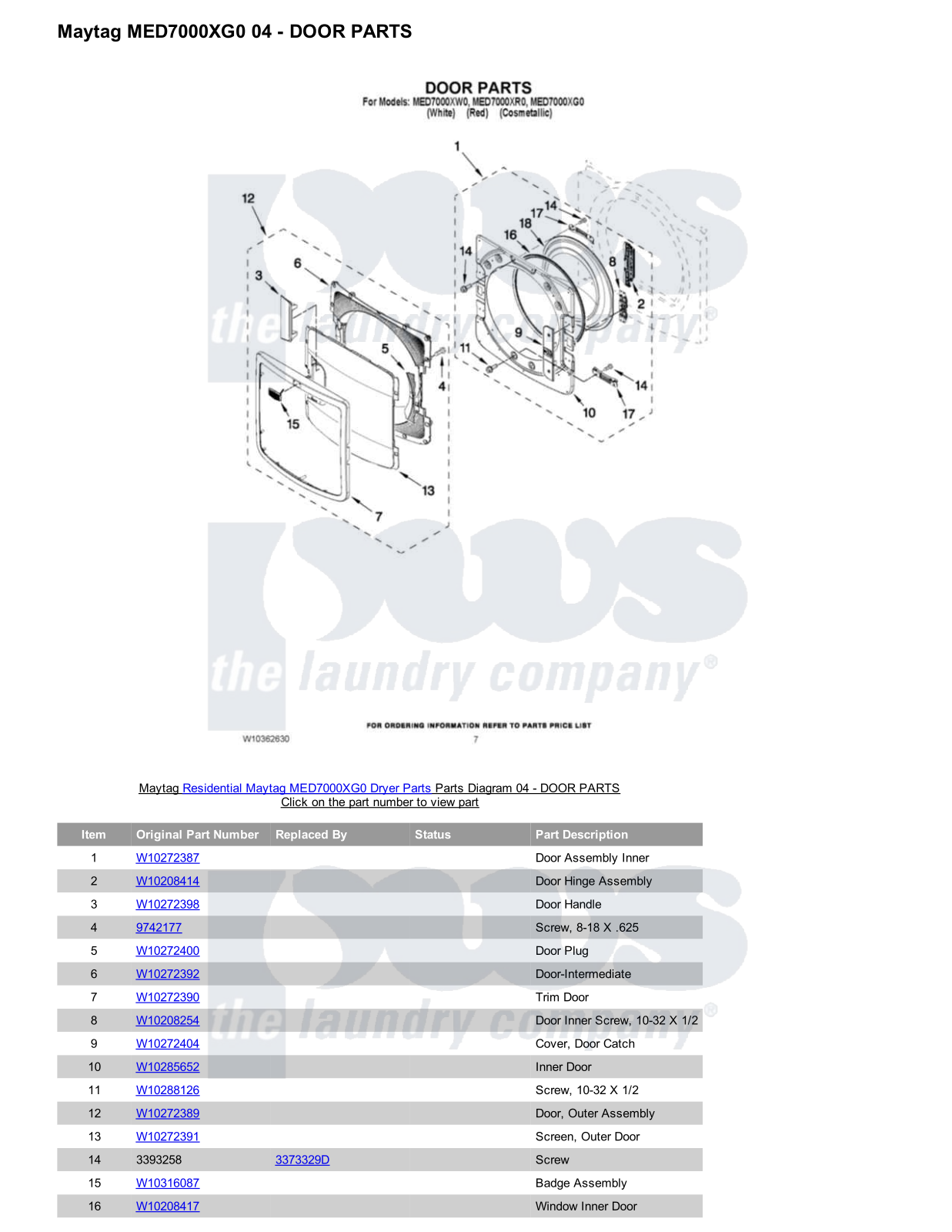 Maytag MED7000XG0 Parts Diagram