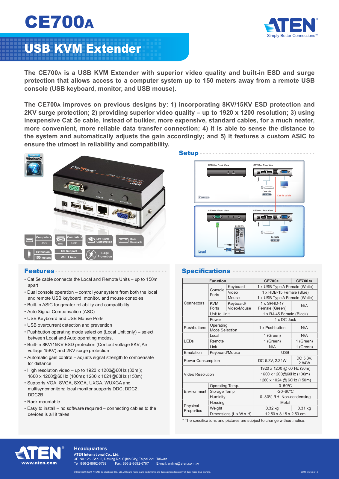 Aten CE700AL/R Product Data Sheet