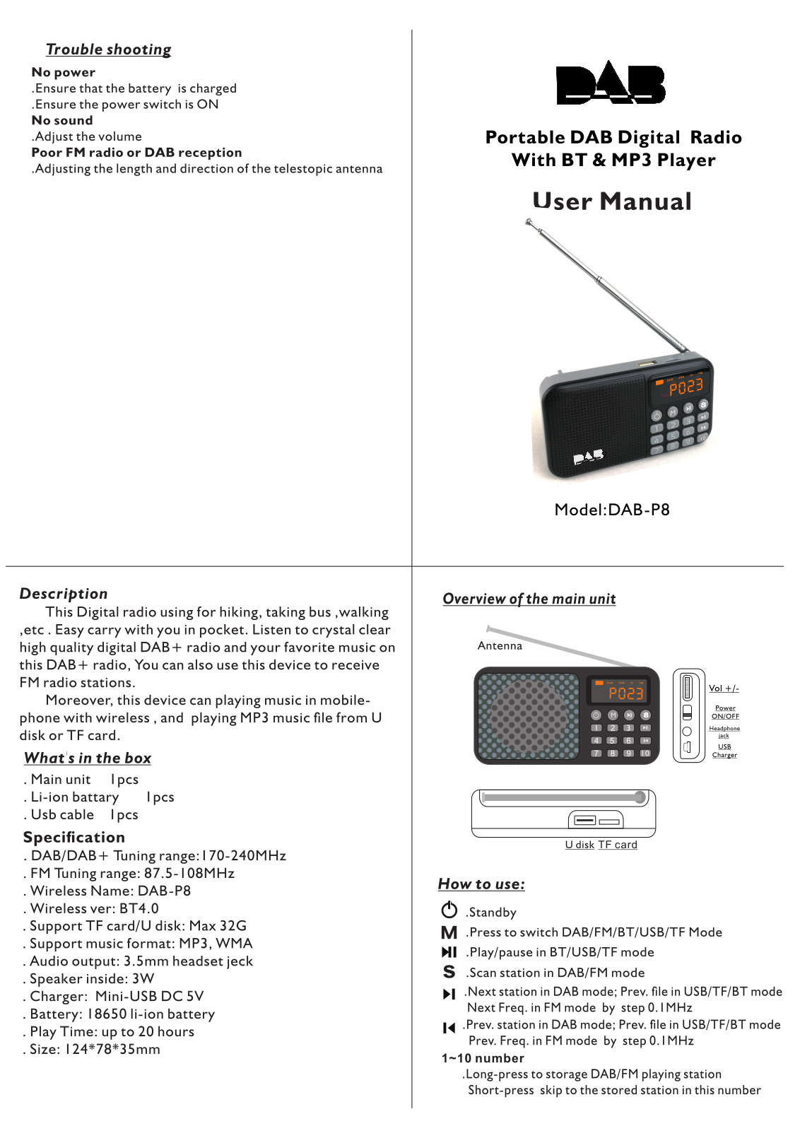 DAB DAB-P8 User Manual