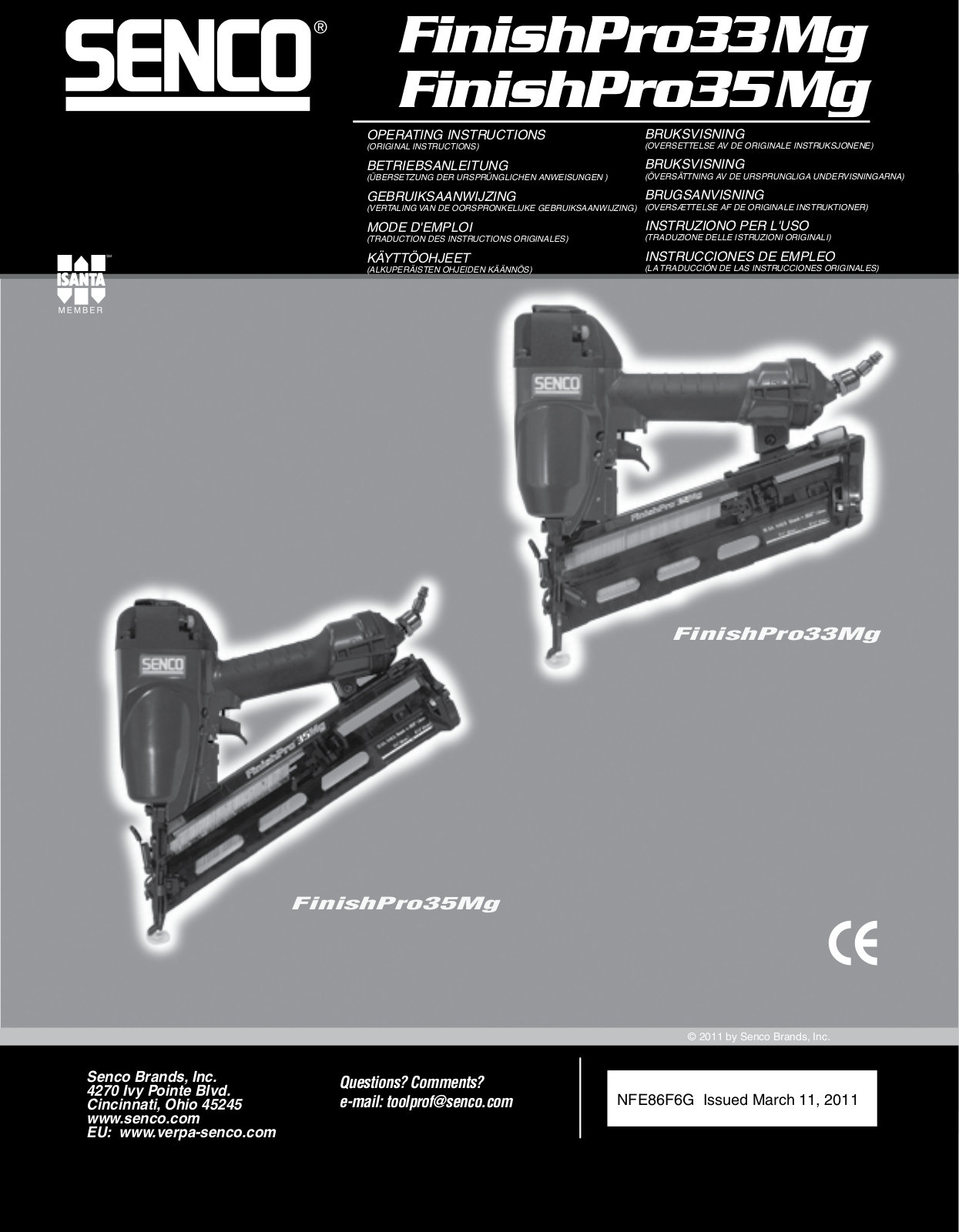 Senco FinishPro33Mg, FinishPro35Mg Operating Instructions Manual