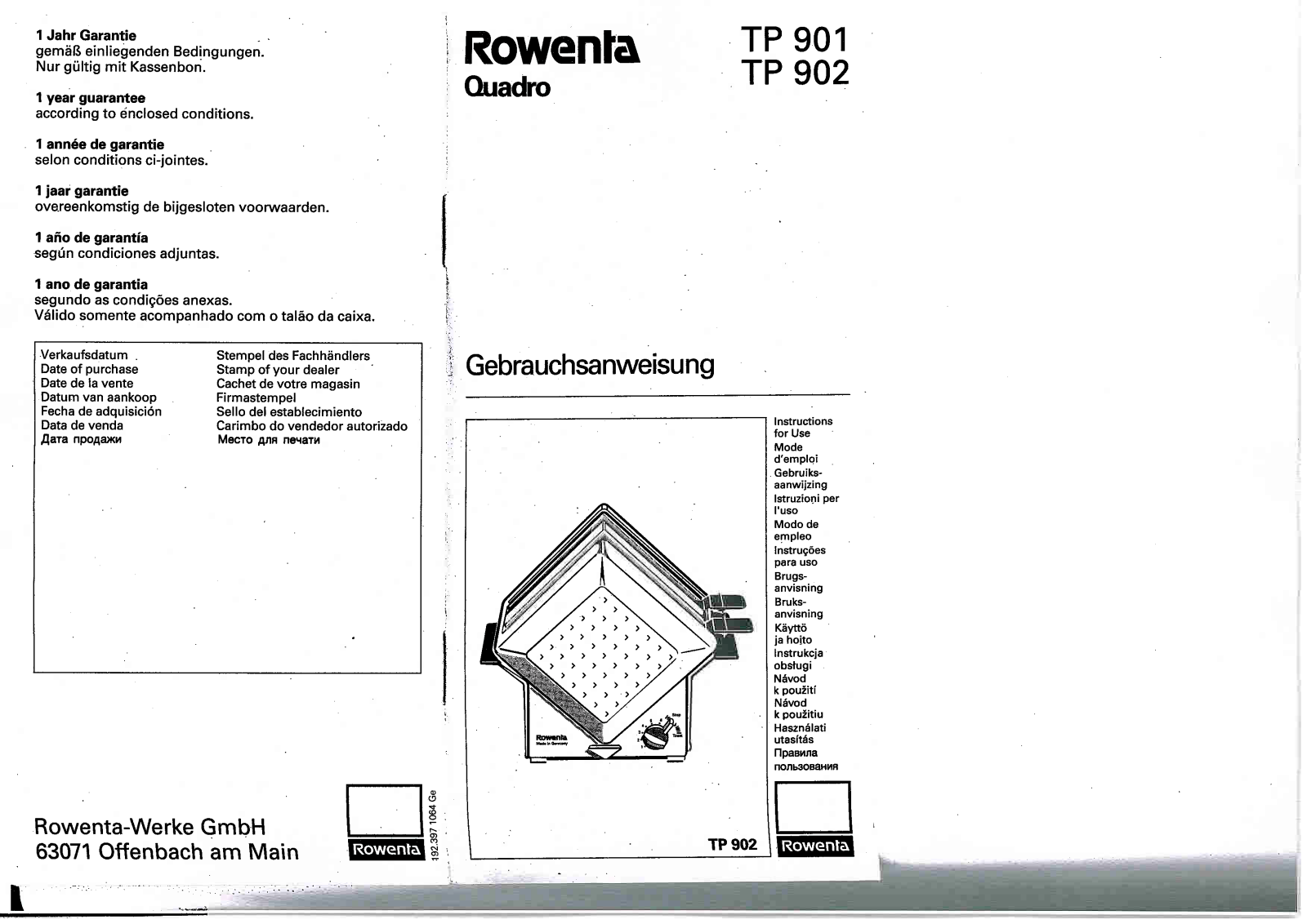 ROWENTA TP 902 User Manual