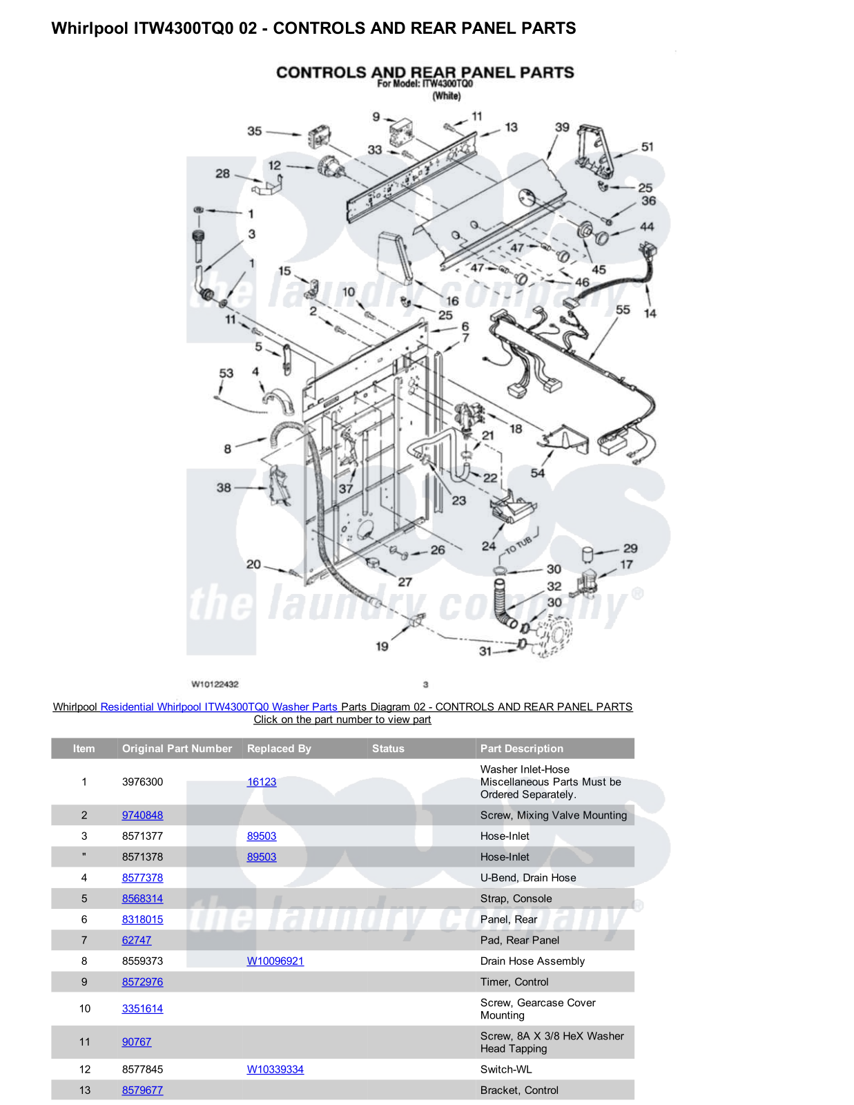 Whirlpool ITW4300TQ0 Parts Diagram