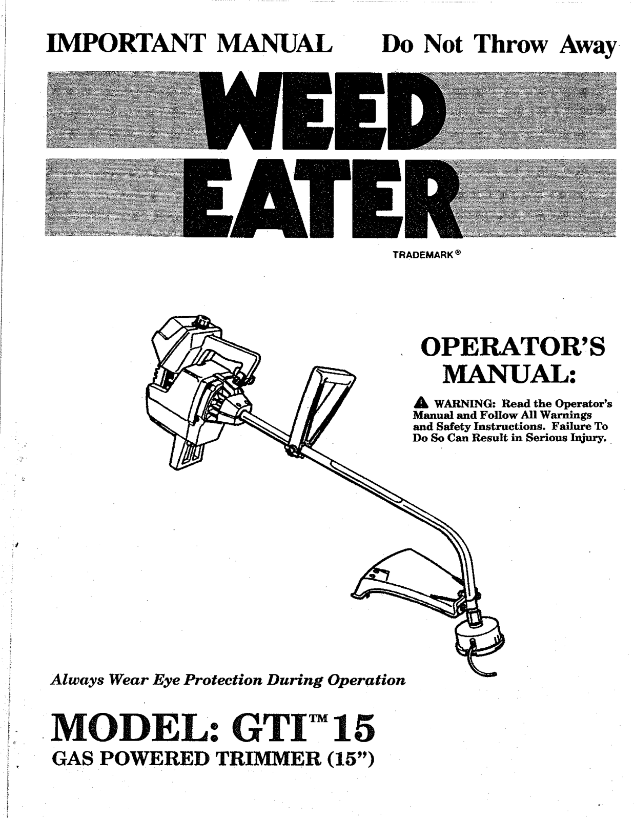 Weed Eater GTI 15 User Manual