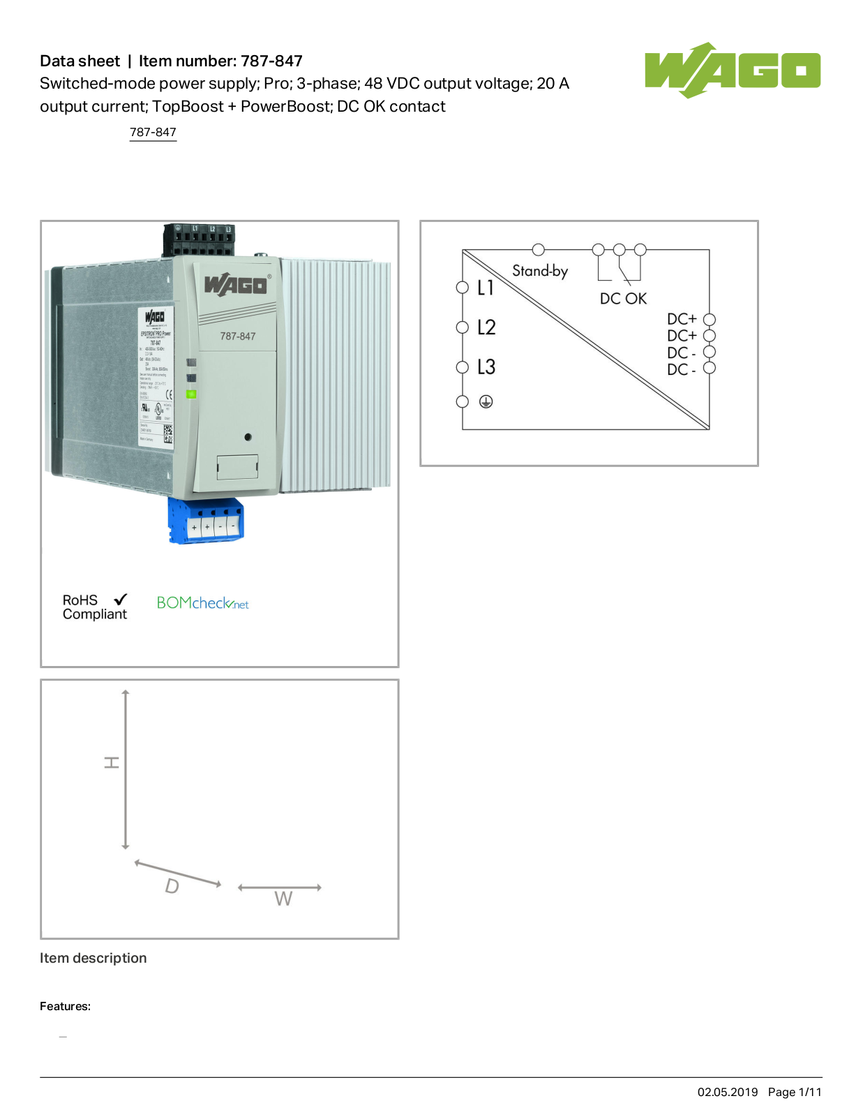 Wago 787-847 Data Sheet