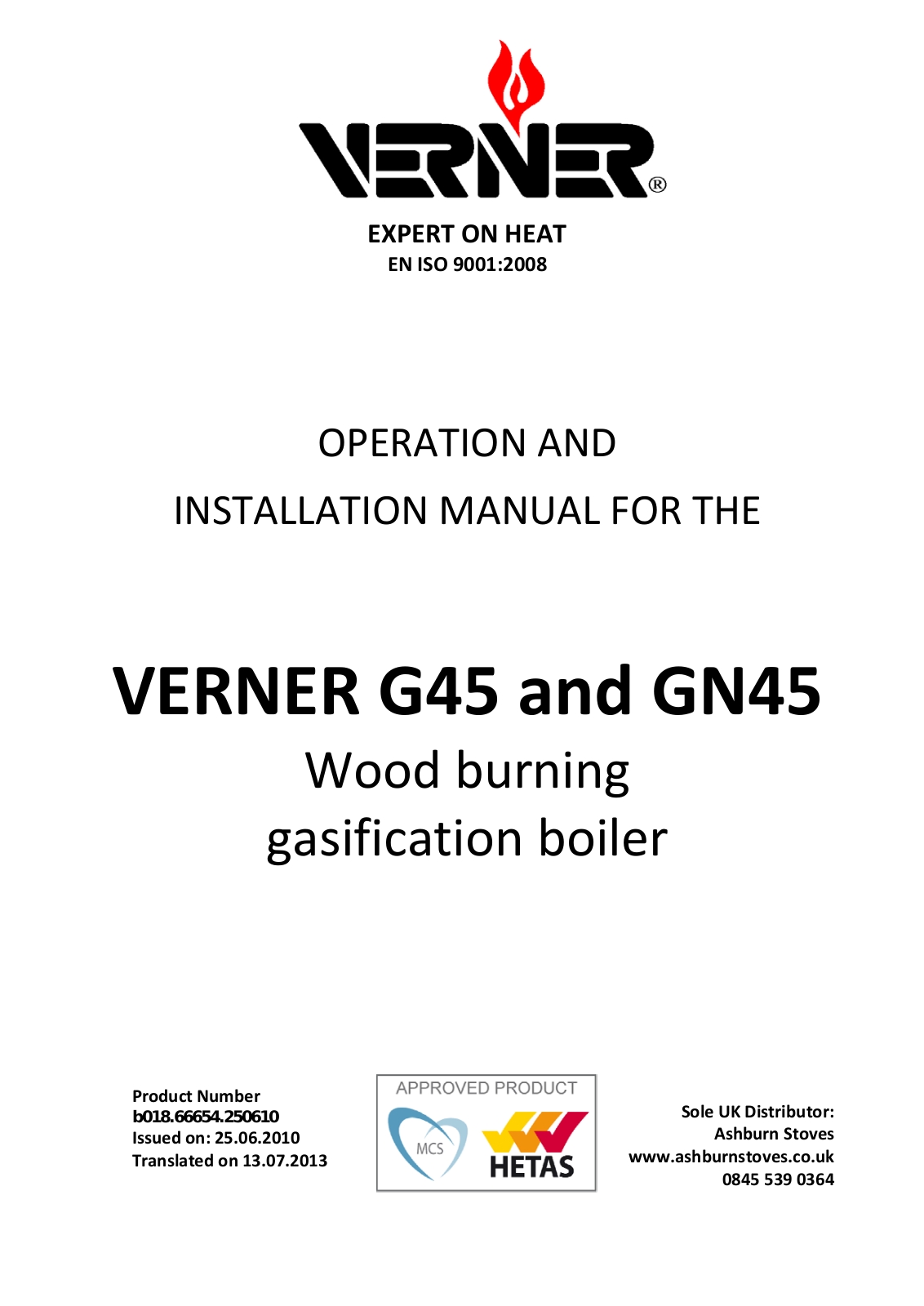 Verner G45, GN45 Operation And Installation Manual