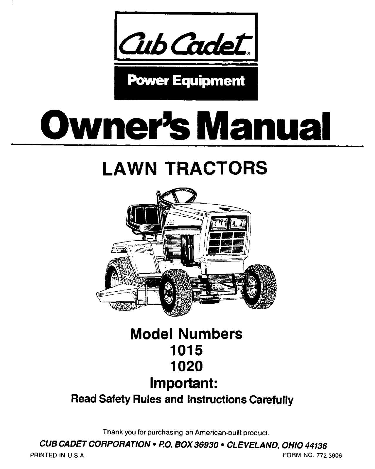 Mtd 1015, 1020 operating Manual