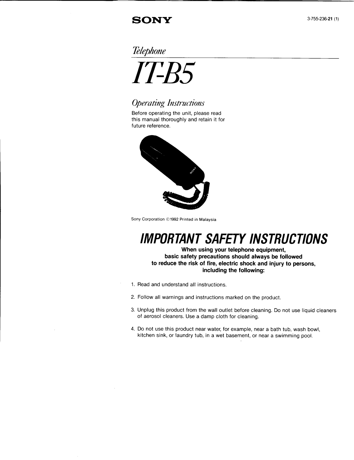 Sony IT-B5 Operating Instructions