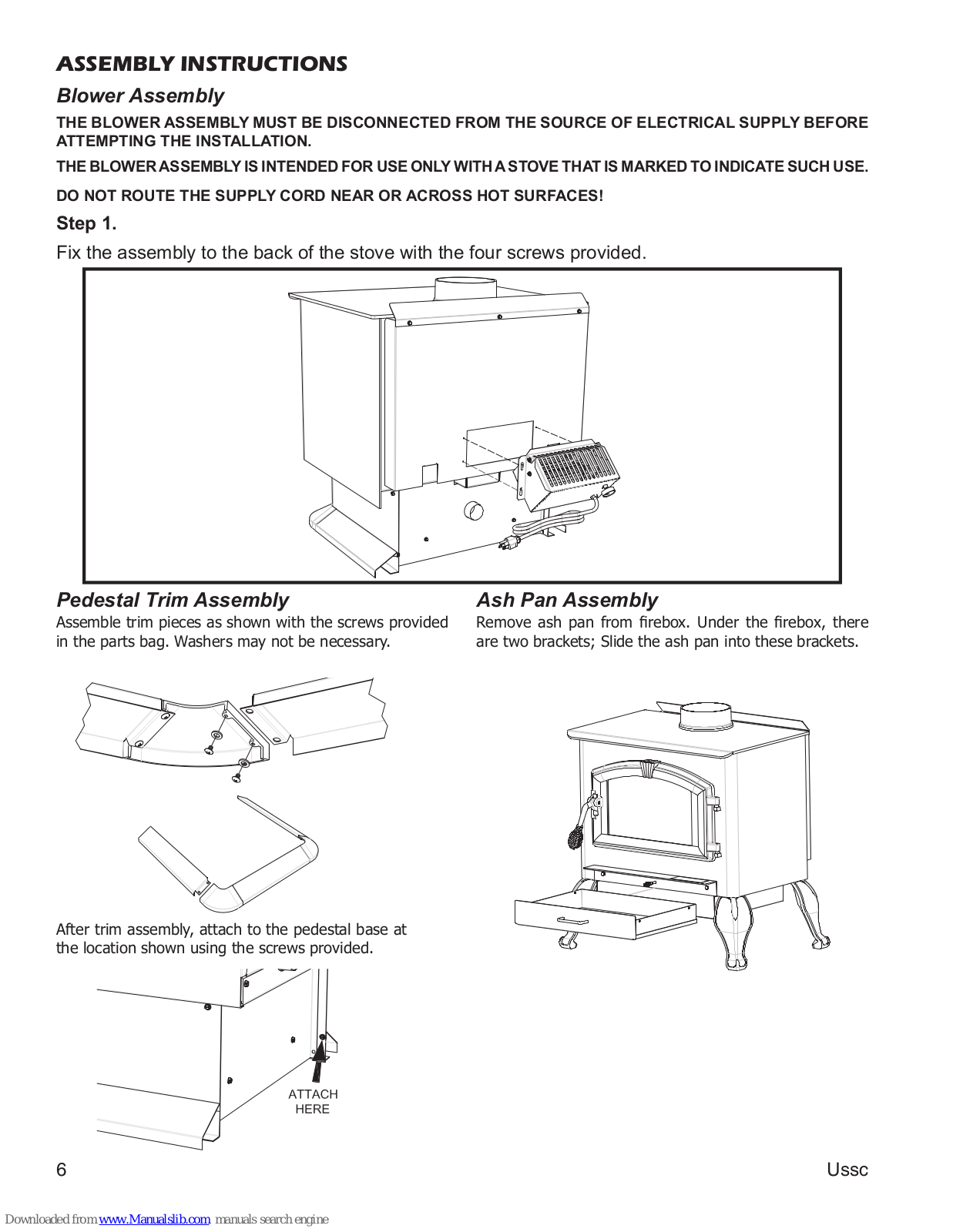 United States Stove Company 2500, country hearth 2000 L, country hearth 2000 E, country hearth 2000 LN Assembly Manual