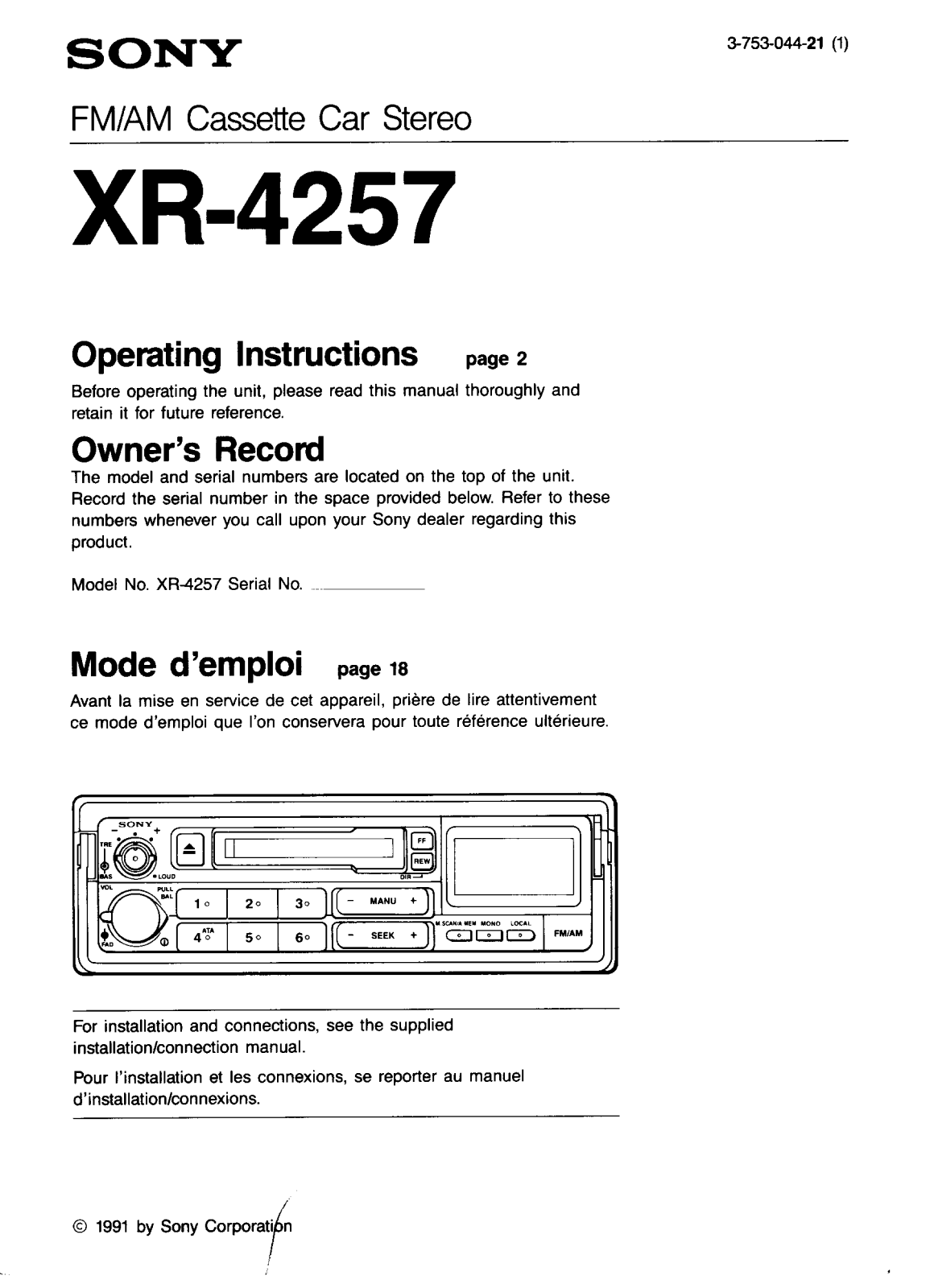 Sony XR-4257 User Manual
