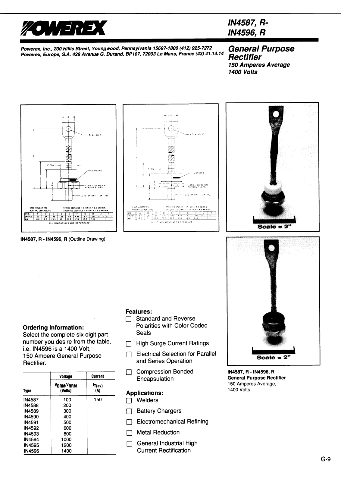 POWEREX 1N4596R, 1N4590R, 1N4590, 1N4589R, 1N4589 Datasheet