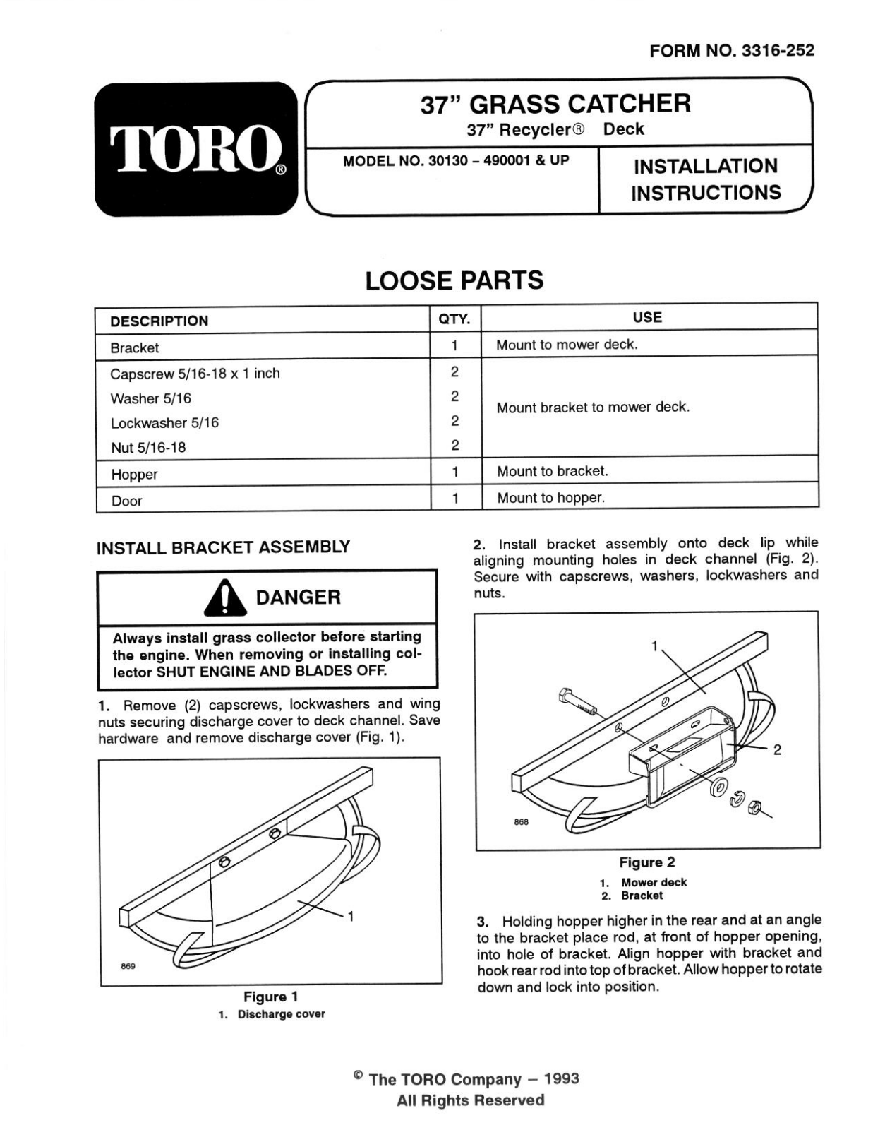 Toro 30130 Installation Instructions