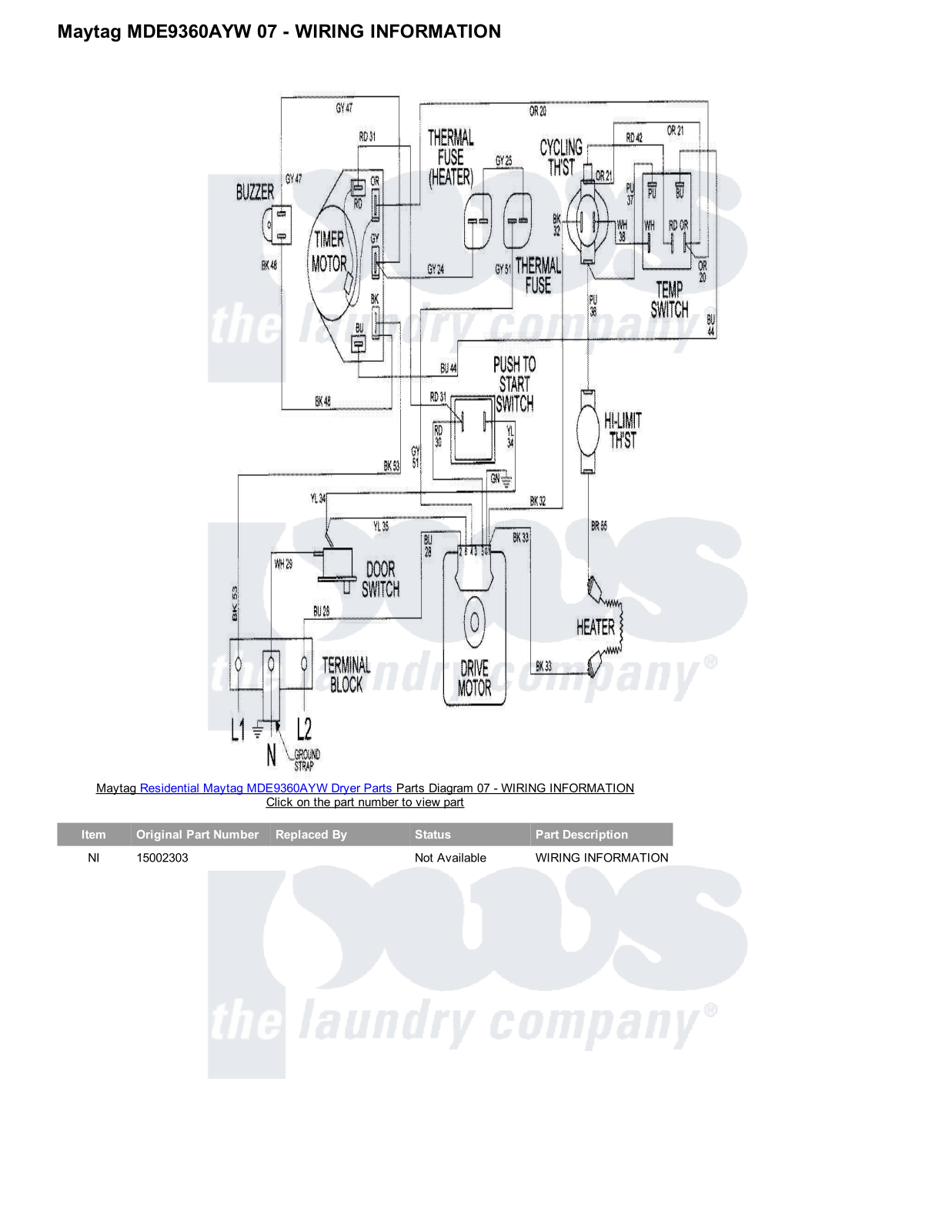 Maytag MDE9360AYW Parts Diagram